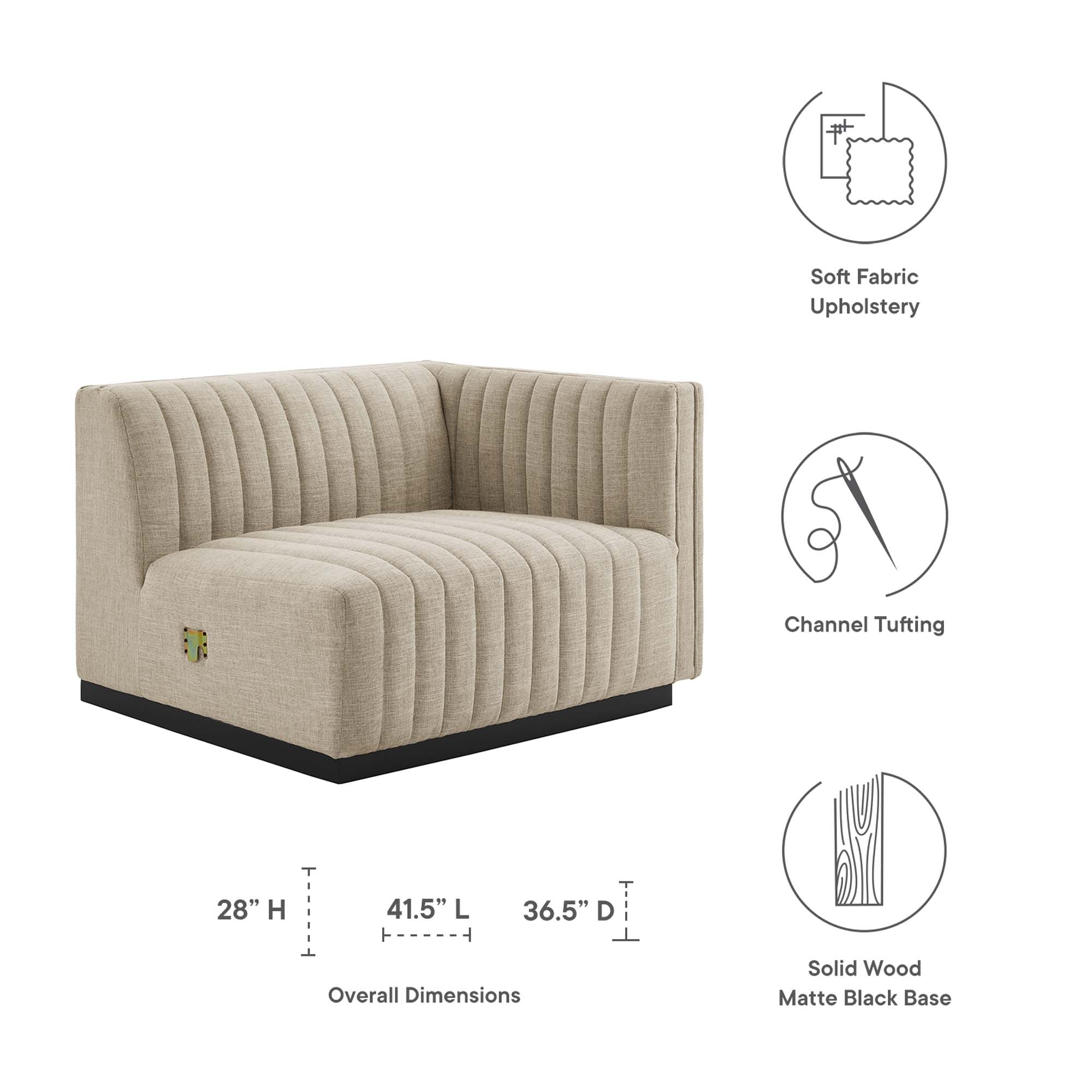 Conjure Channel Tufted Upholstered Fabric Right-Arm Chair by Modway