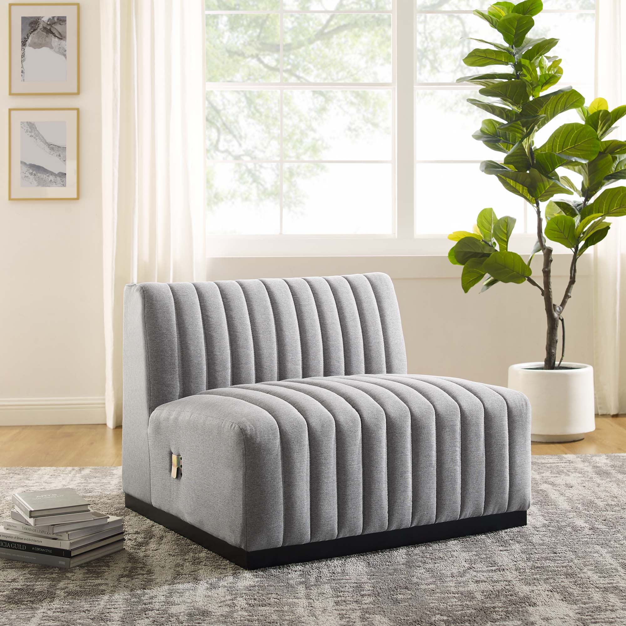 Conjure Channel Tufted Upholstered Fabric Armless Chair by Modway