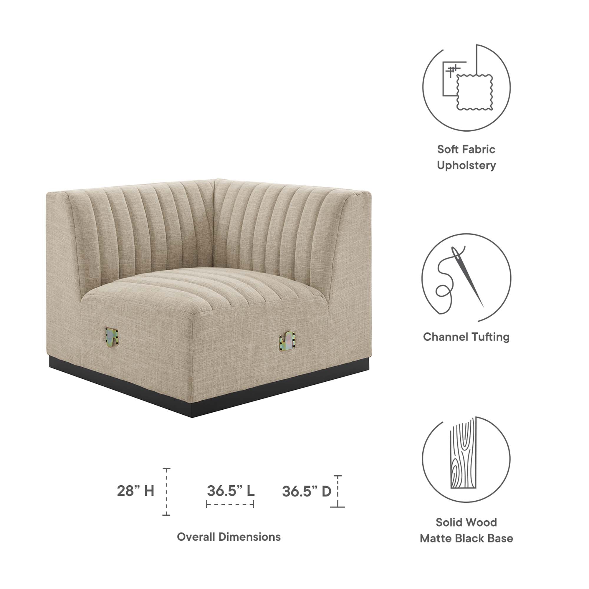 Conjure Channel Tufted Upholstered Fabric Right Corner Chair by Modway