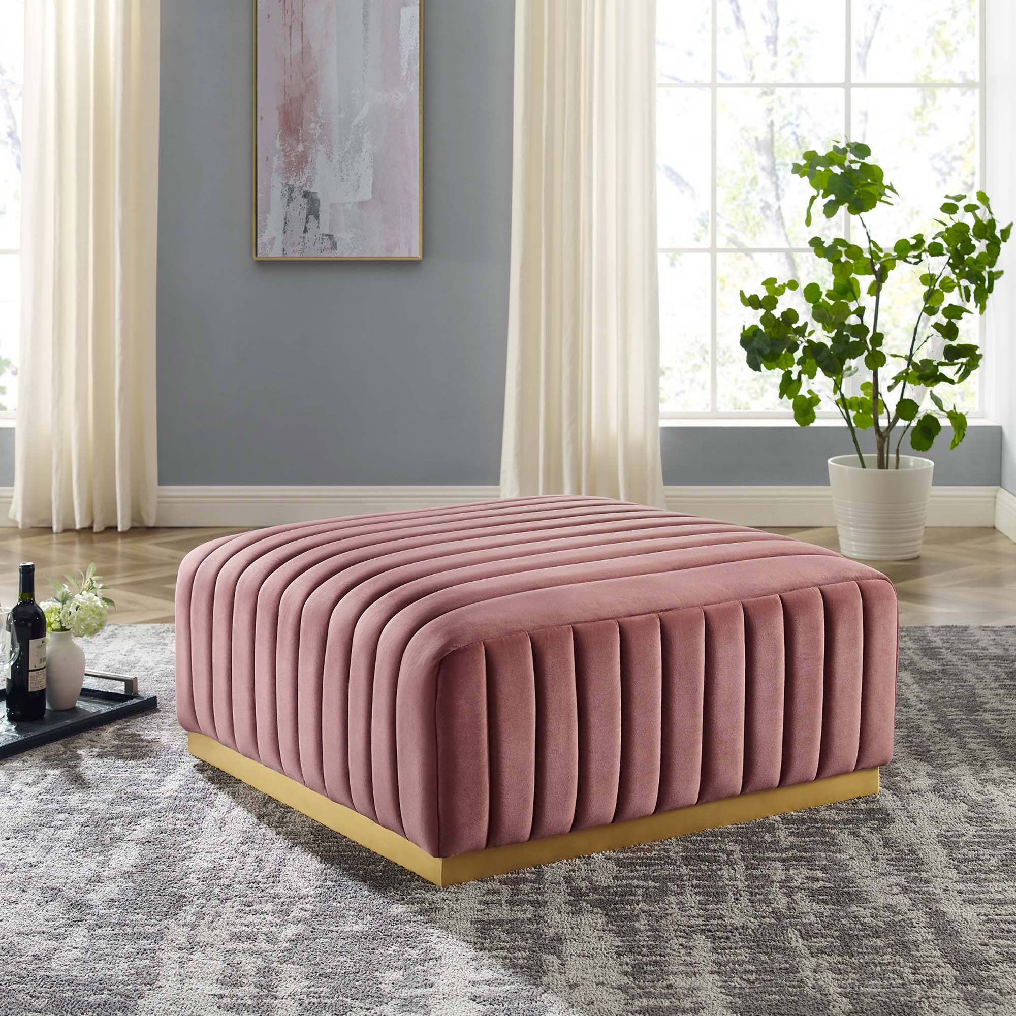 Conjure Channel Tufted Performance Velvet Ottoman by Modway