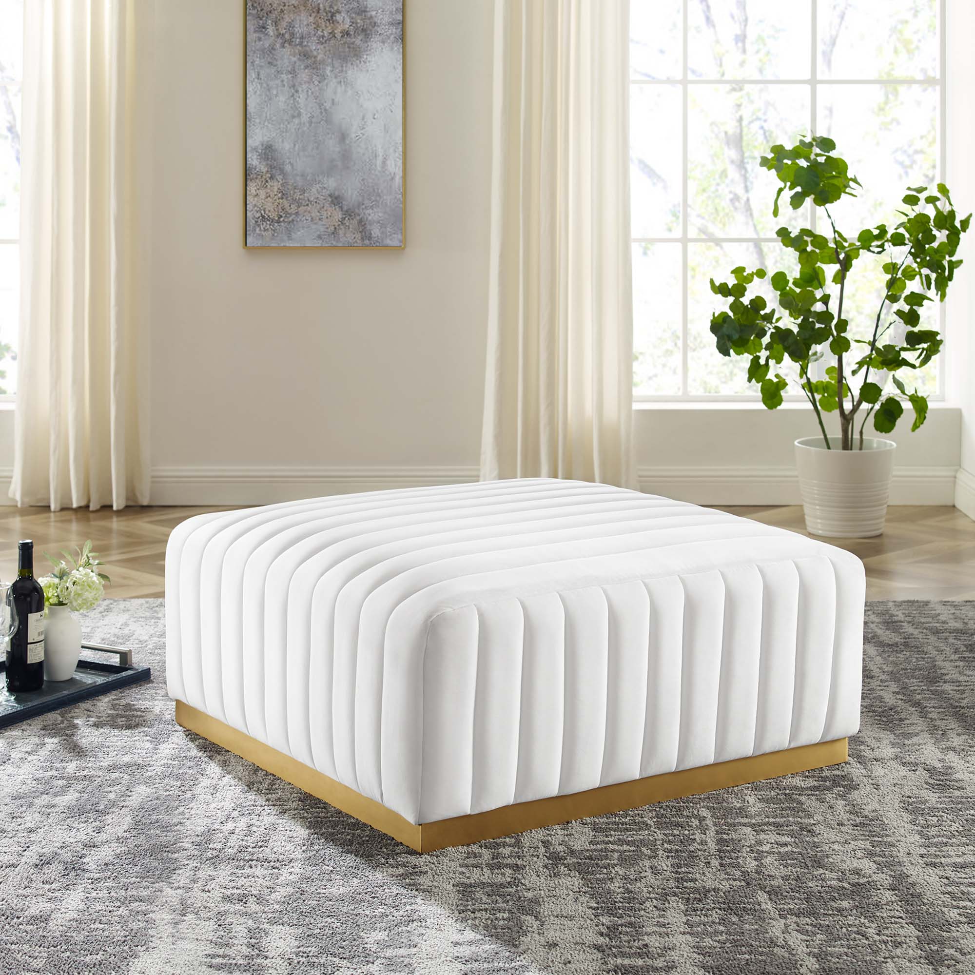 Conjure Channel Tufted Performance Velvet Ottoman by Modway