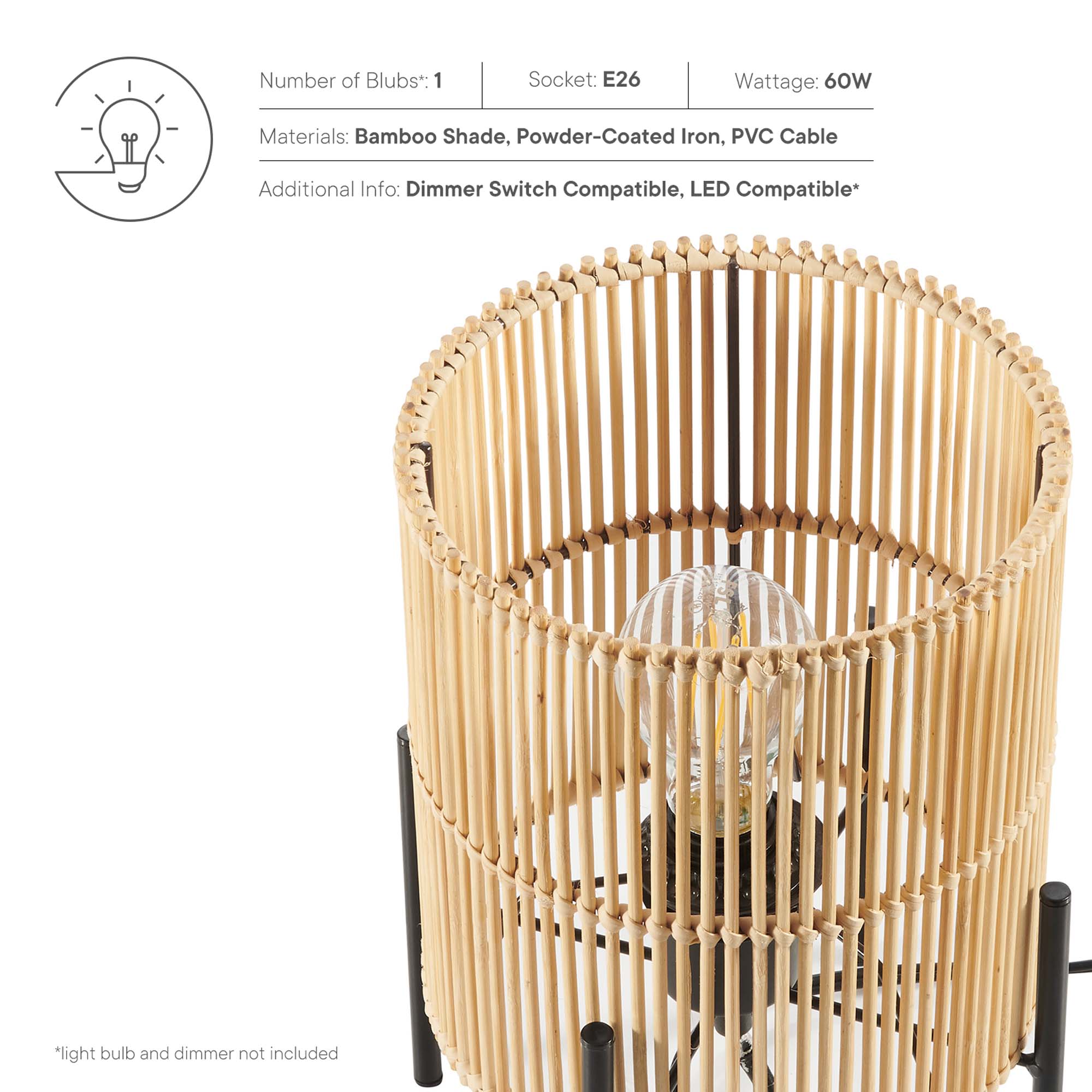 Casen Bamboo Table Lamp by Modway