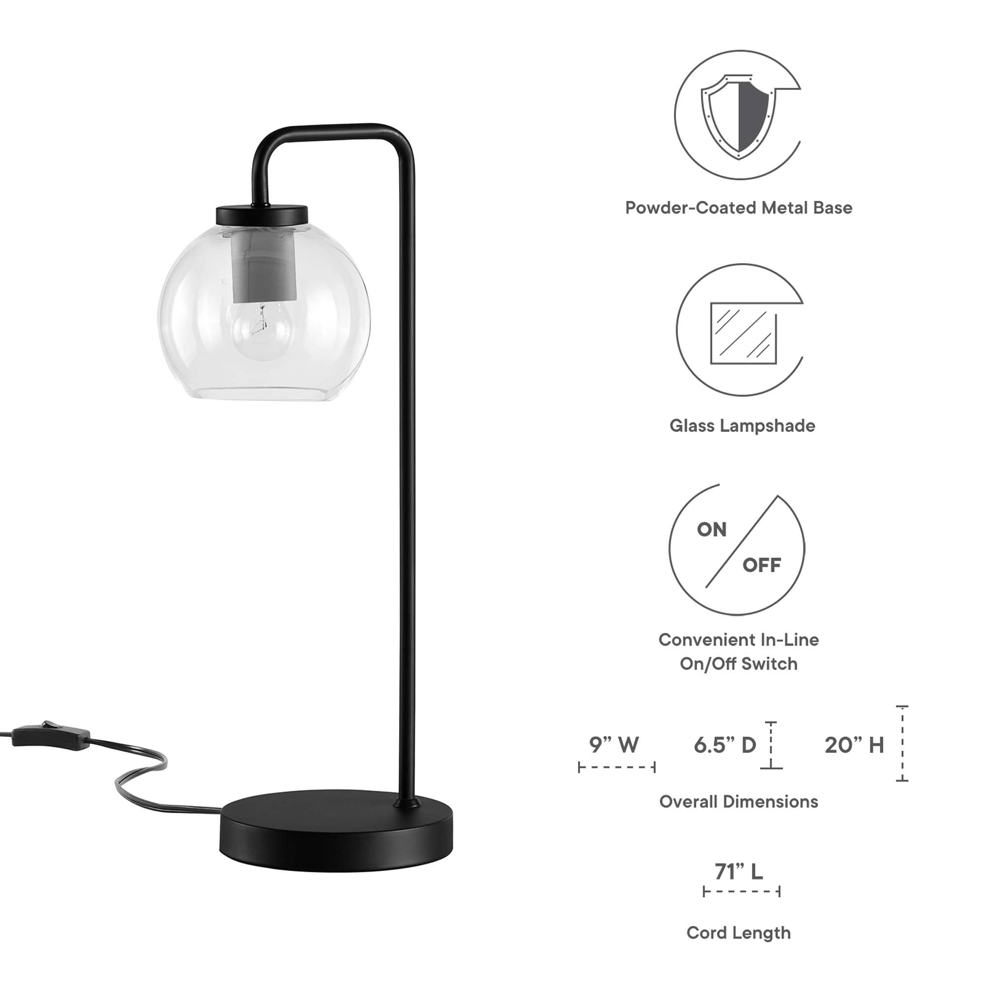 Silo Glass Globe Glass and Metal Table Lamp by Modway