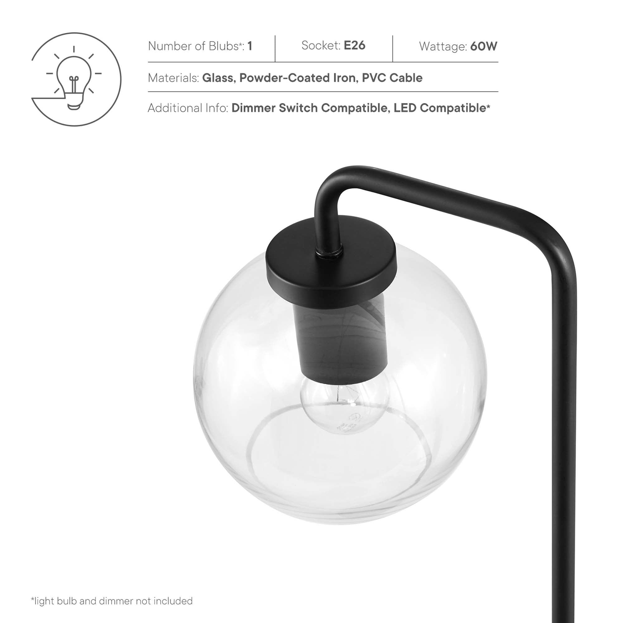 Silo Glass Globe Glass and Metal Table Lamp by Modway