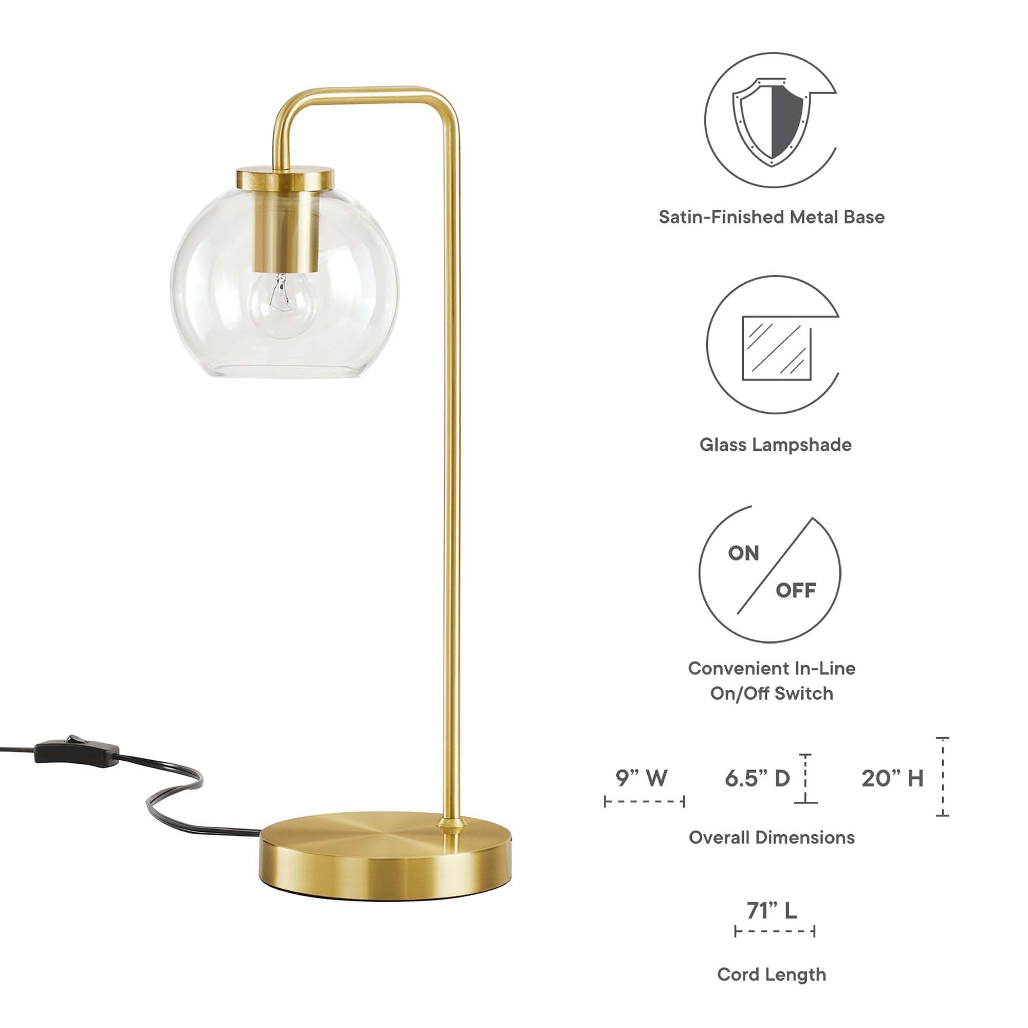 Silo Glass Globe Glass and Metal Table Lamp by Modway