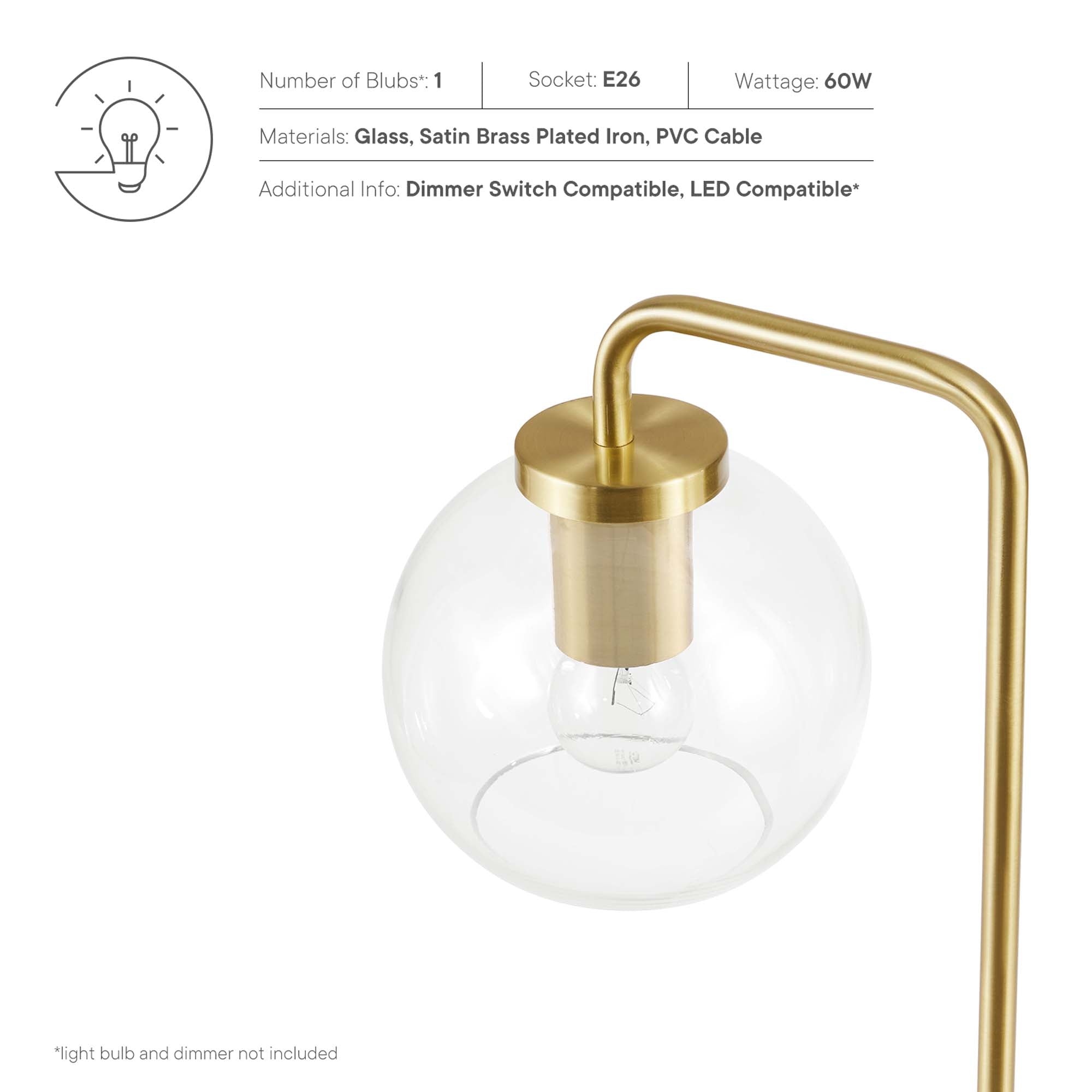 Silo Glass Globe Glass and Metal Table Lamp by Modway