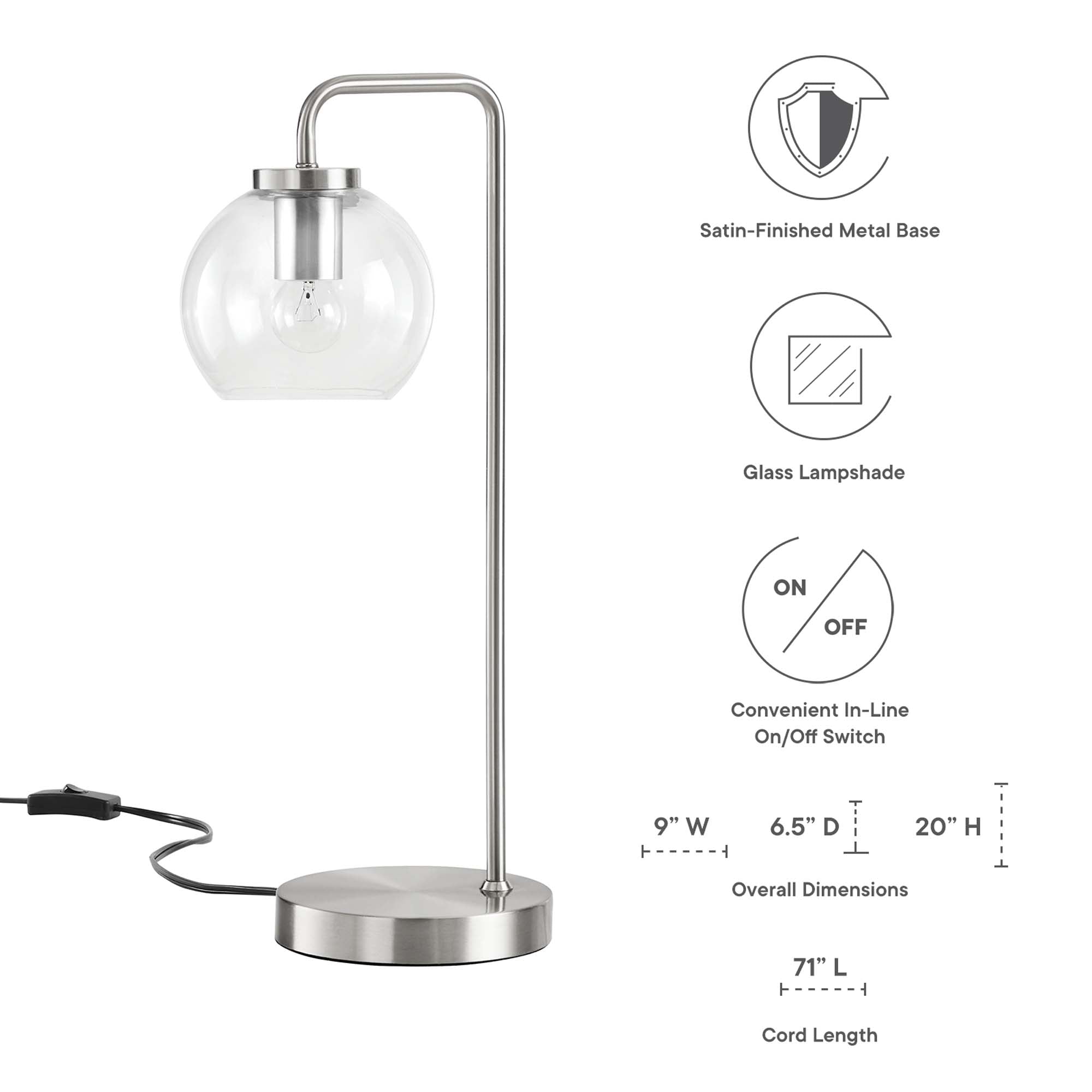 Silo Glass Globe Glass and Metal Table Lamp by Modway