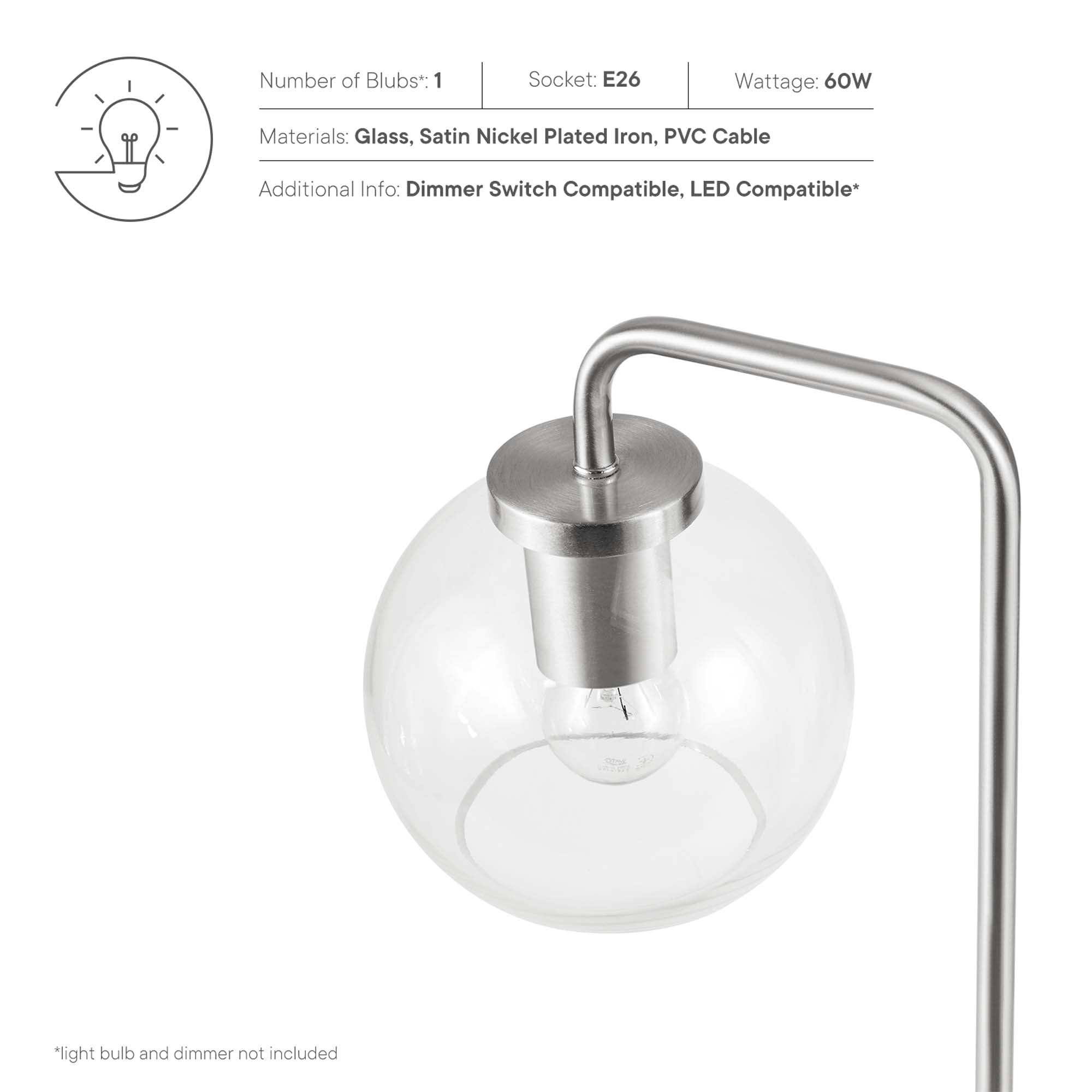 Silo Glass Globe Glass and Metal Table Lamp by Modway