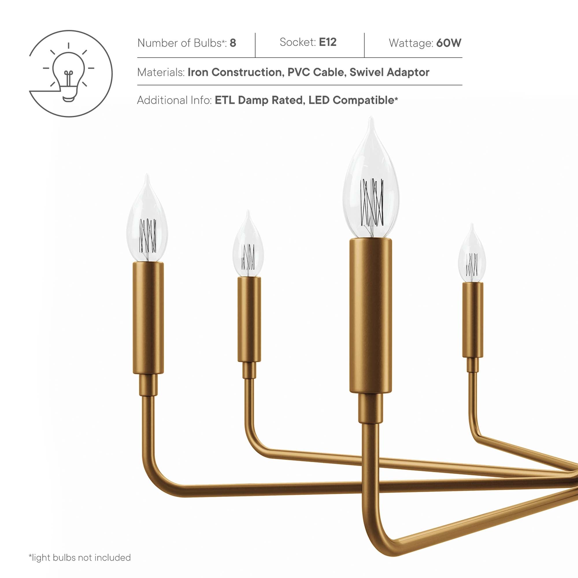 Rekindle 8-Light Chandelier by Modway