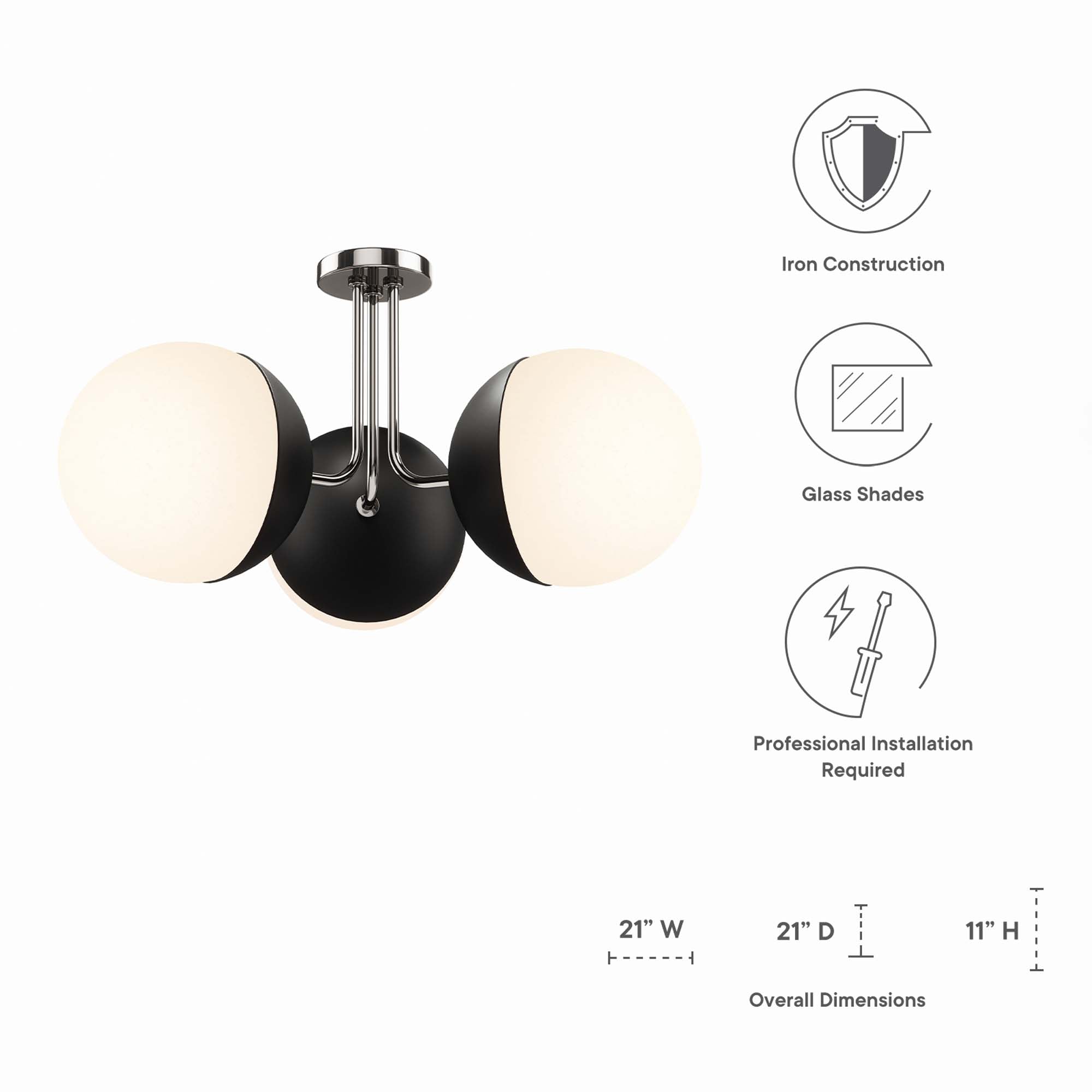 Stellar 3-Light Semi-Flush Ceiling Light by Modway