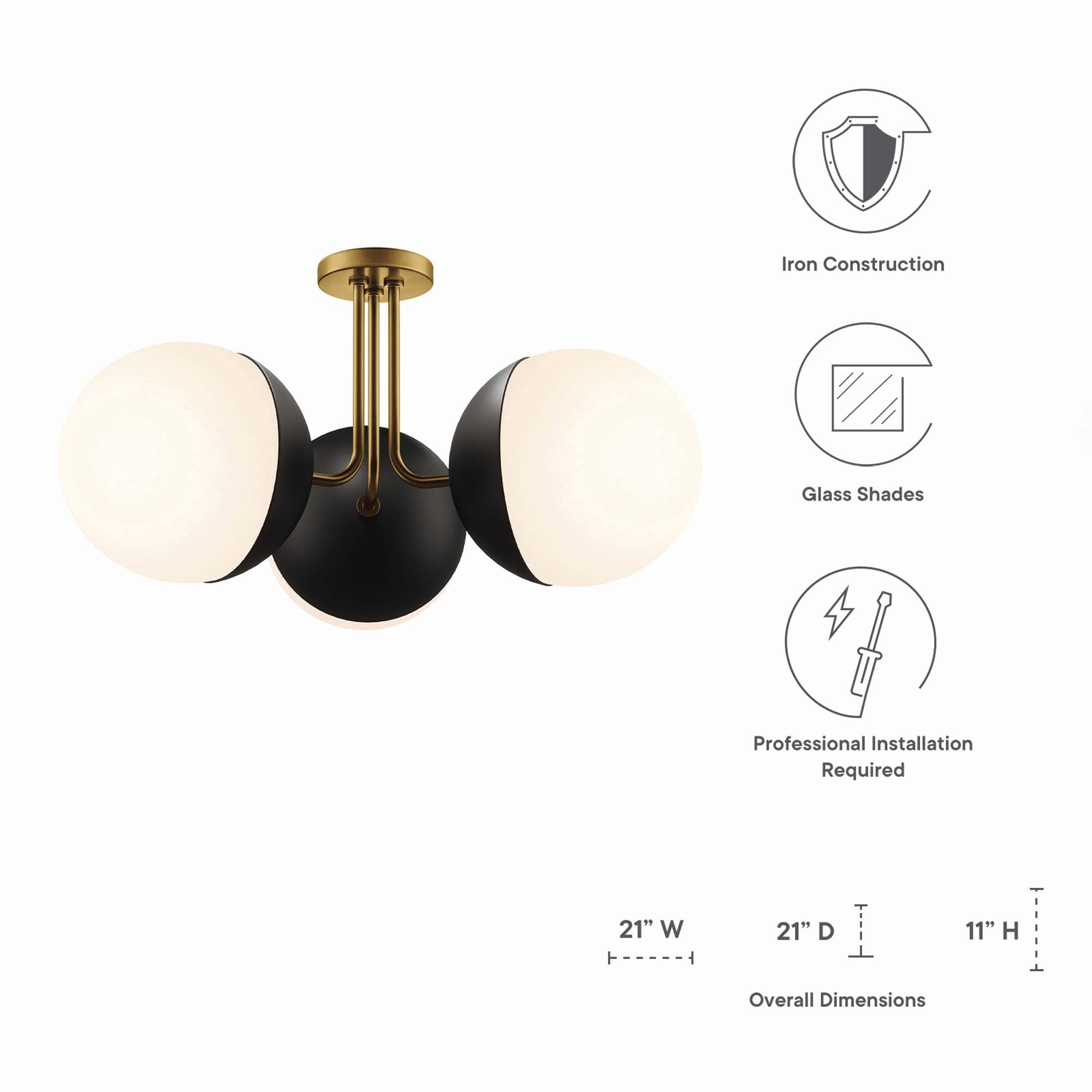 Stellar 3-Light Semi-Flush Ceiling Light by Modway