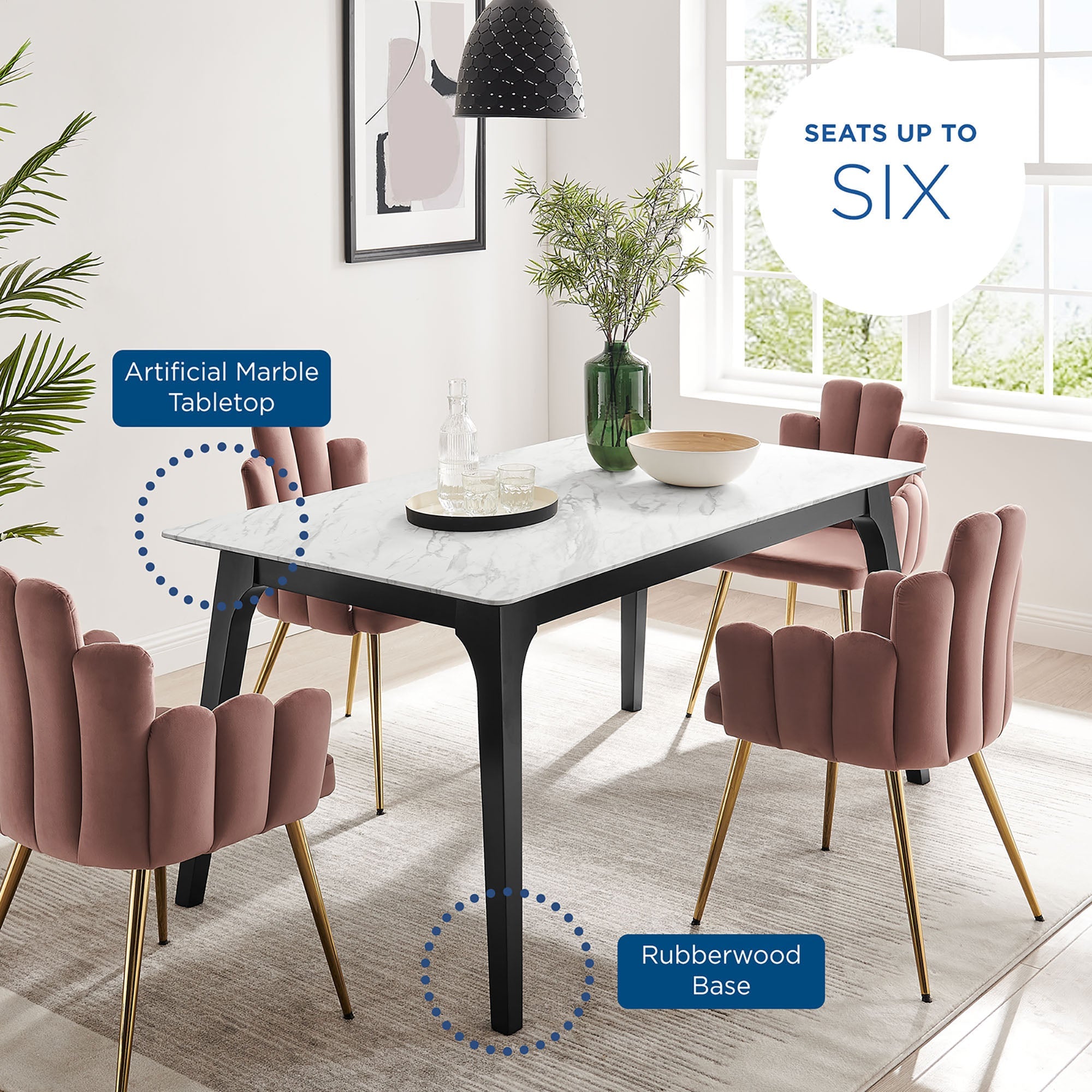 Juxtapose 63" Rectangular Performance Artificial Marble Dining Table by Modway