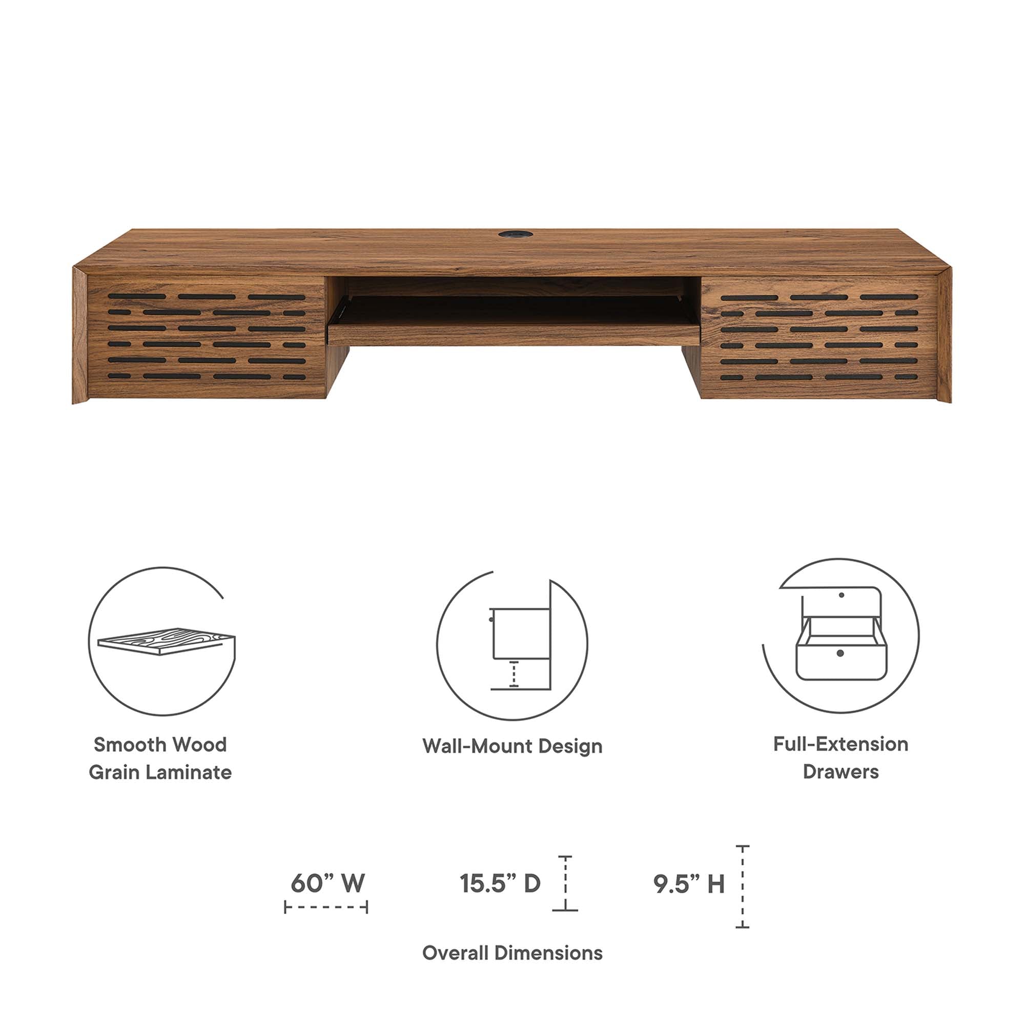 Merit 60" Wall Mount Wood Office Desk by Modway