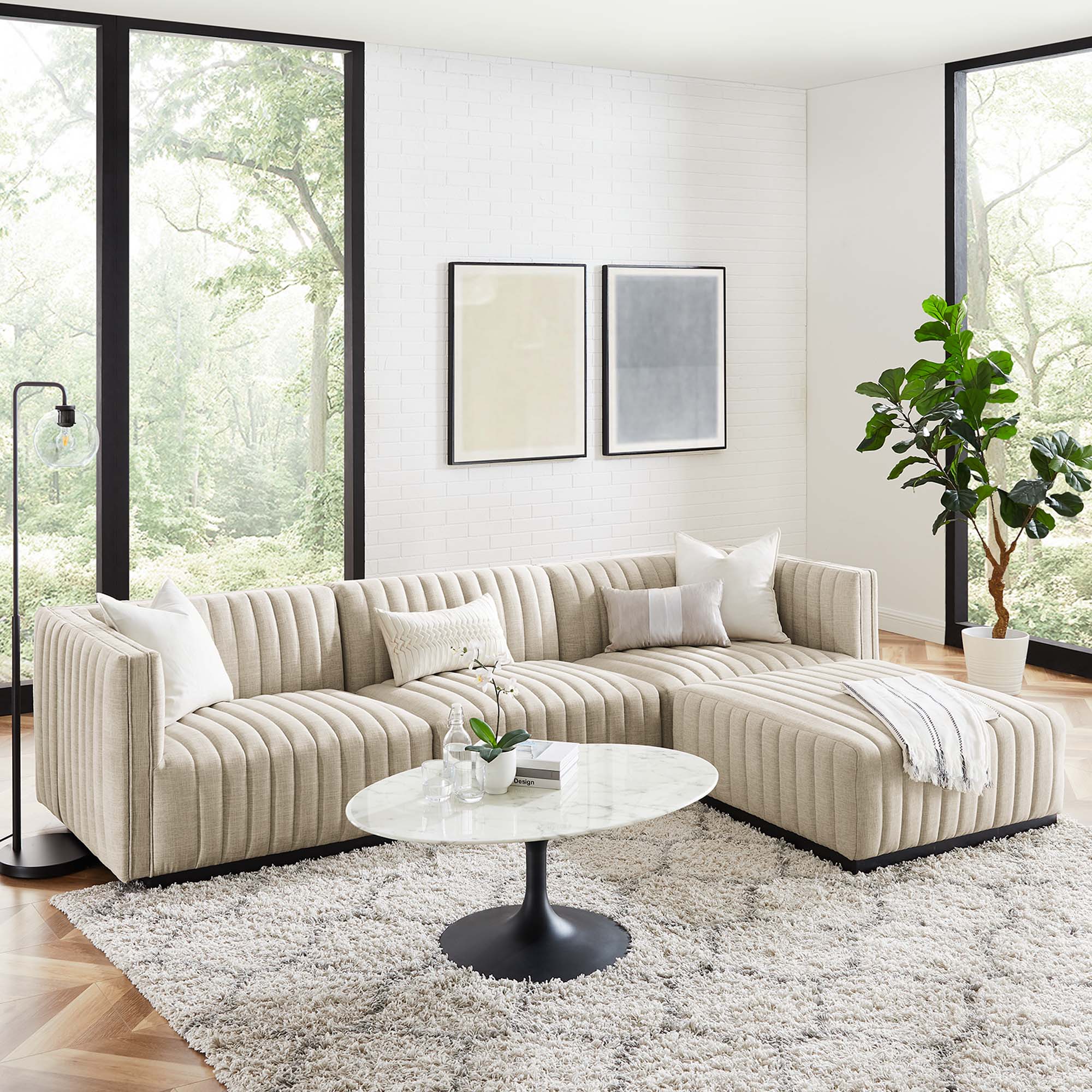 Conjure 4-Piece Channel Tufted Upholstered Fabric Sectional Sofa by Modway