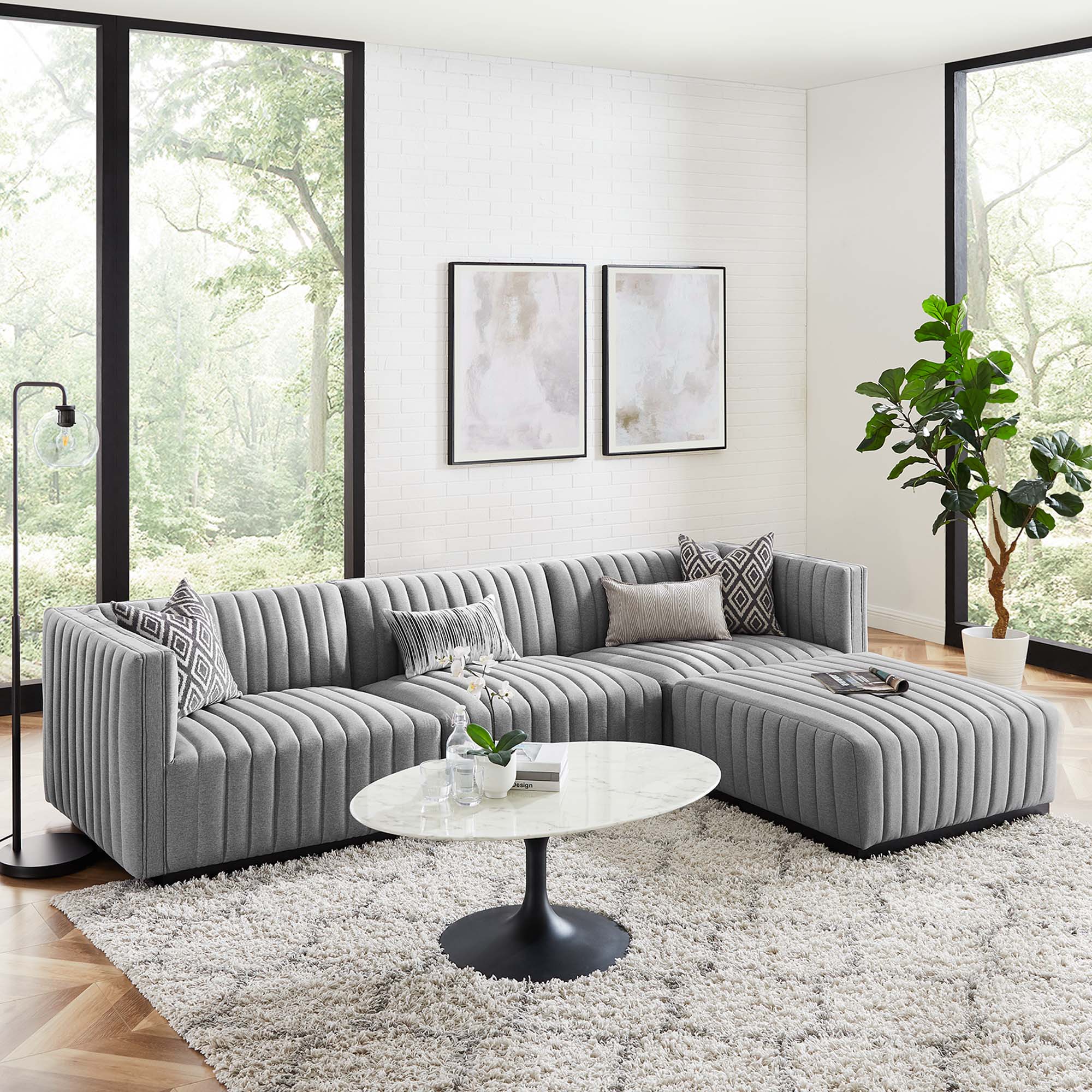 Conjure 4-Piece Channel Tufted Upholstered Fabric Sectional Sofa by Modway
