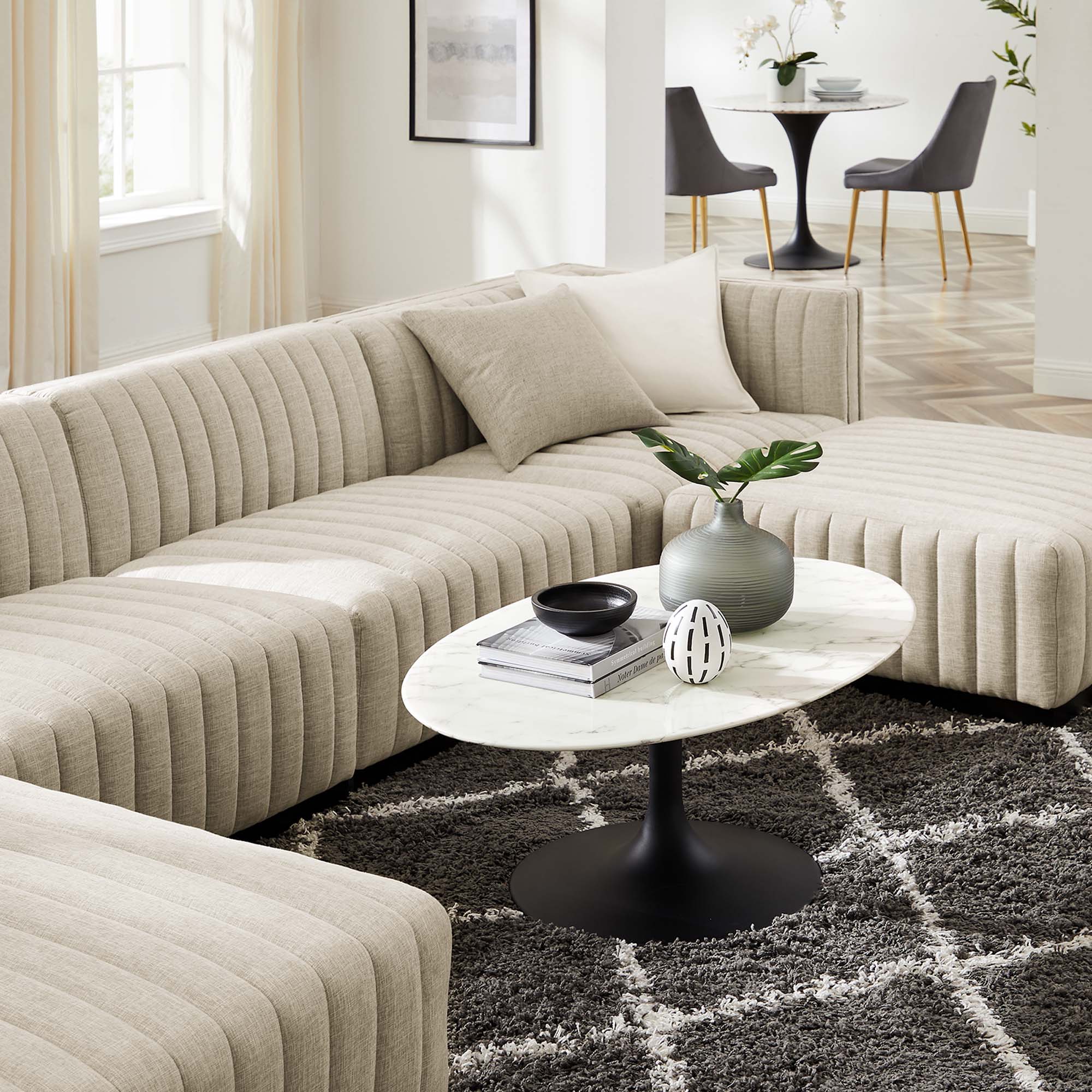 Conjure 6-Piece Channel Tufted Upholstered Fabric Sectional Sofa by Modway