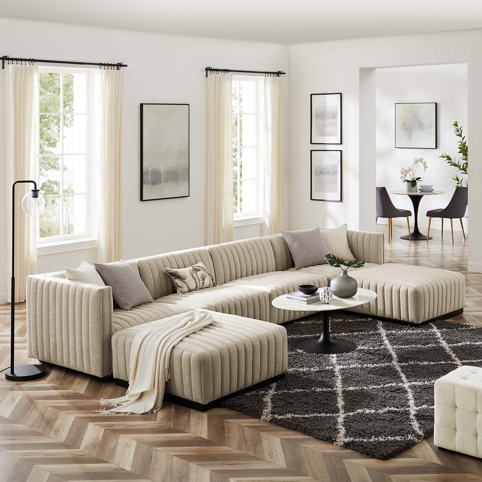 Conjure 6-Piece Channel Tufted Upholstered Fabric Sectional Sofa by Modway