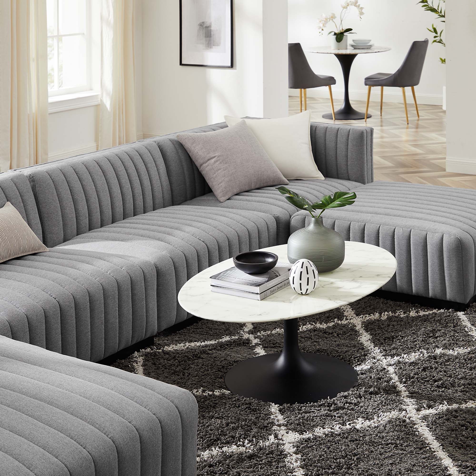 Conjure 6-Piece Channel Tufted Upholstered Fabric Sectional Sofa by Modway