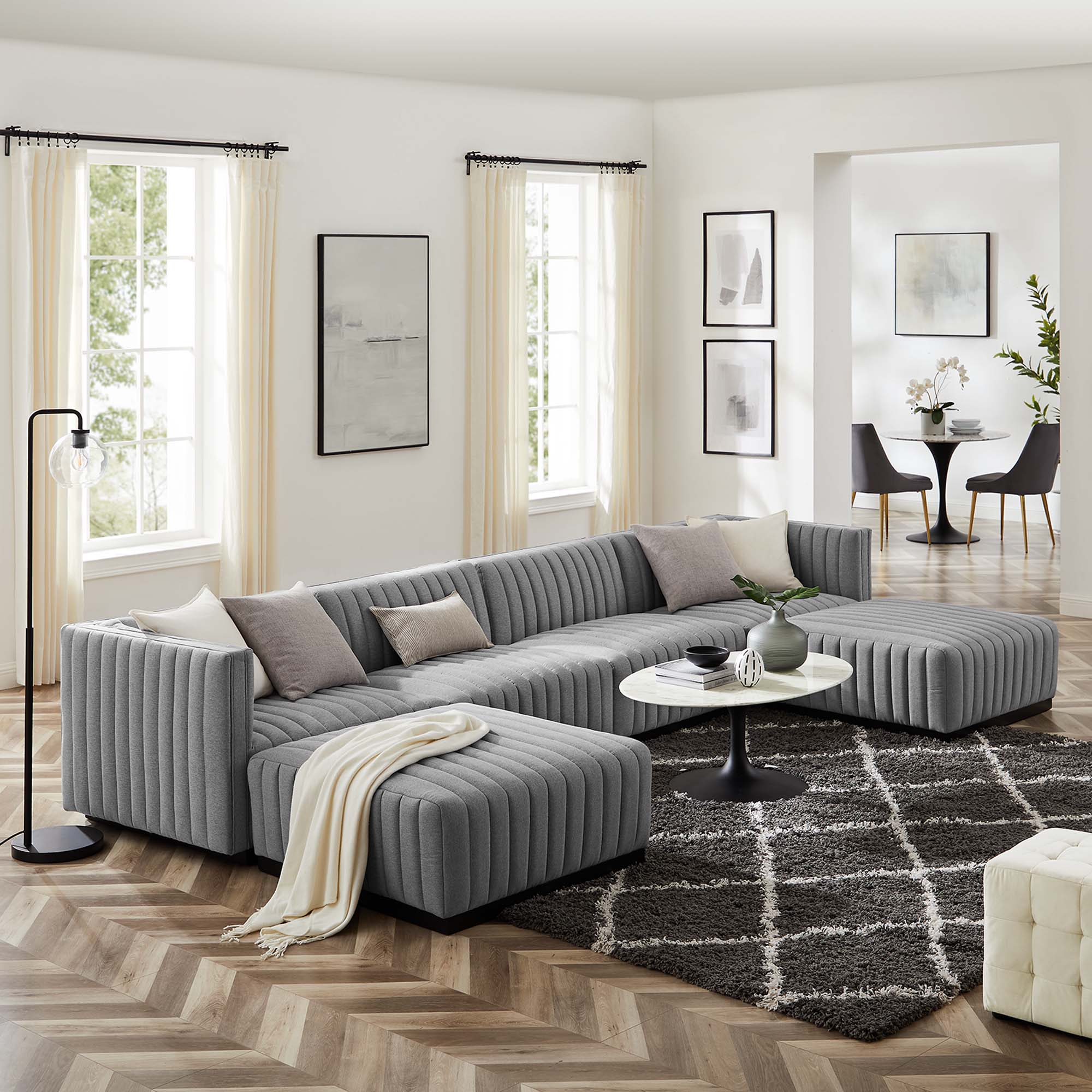 Conjure 6-Piece Channel Tufted Upholstered Fabric Sectional Sofa by Modway