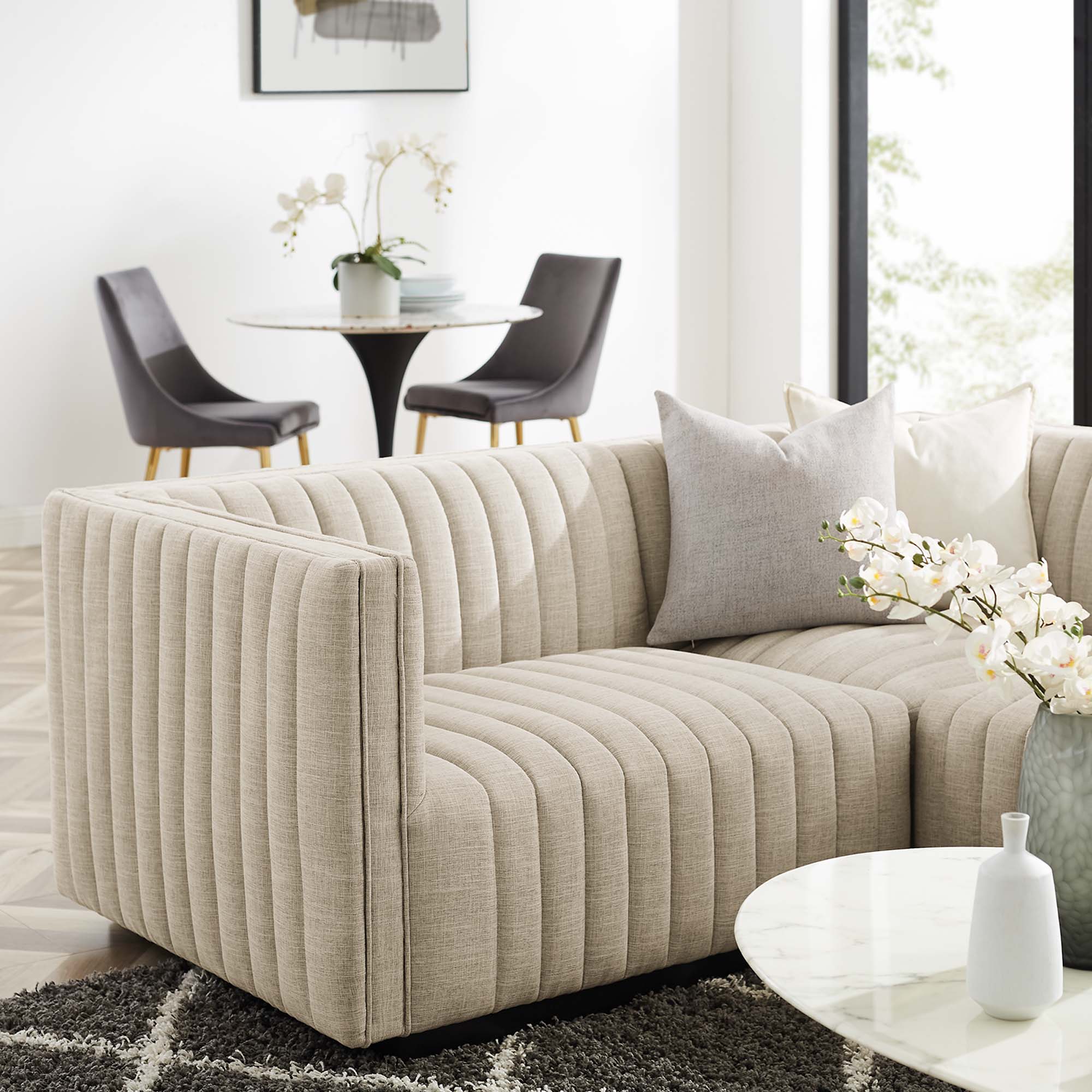 Conjure 4-Piece Channel Tufted Upholstered Fabric L-Shaped Sectional by Modway