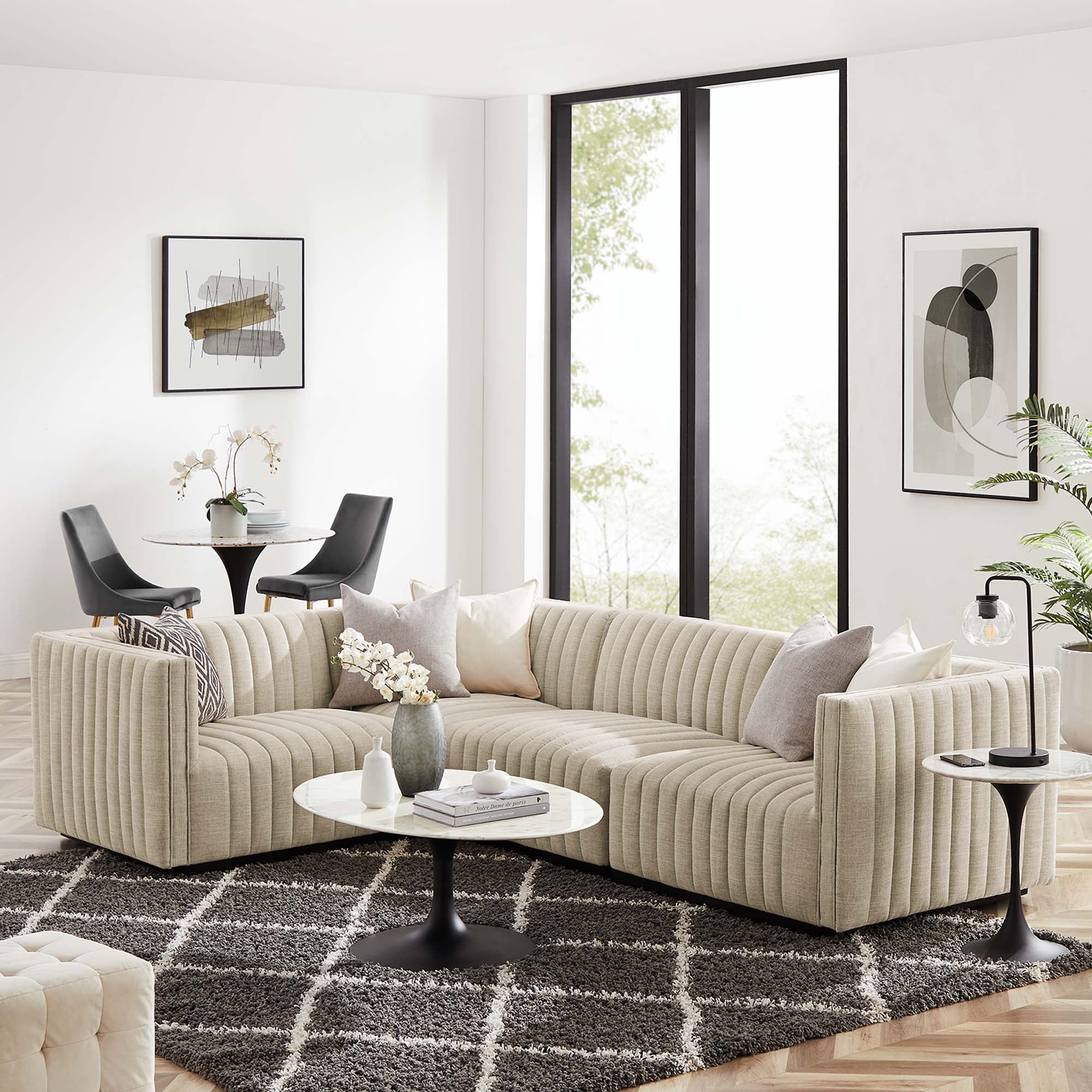 Conjure 4-Piece Channel Tufted Upholstered Fabric L-Shaped Sectional by Modway