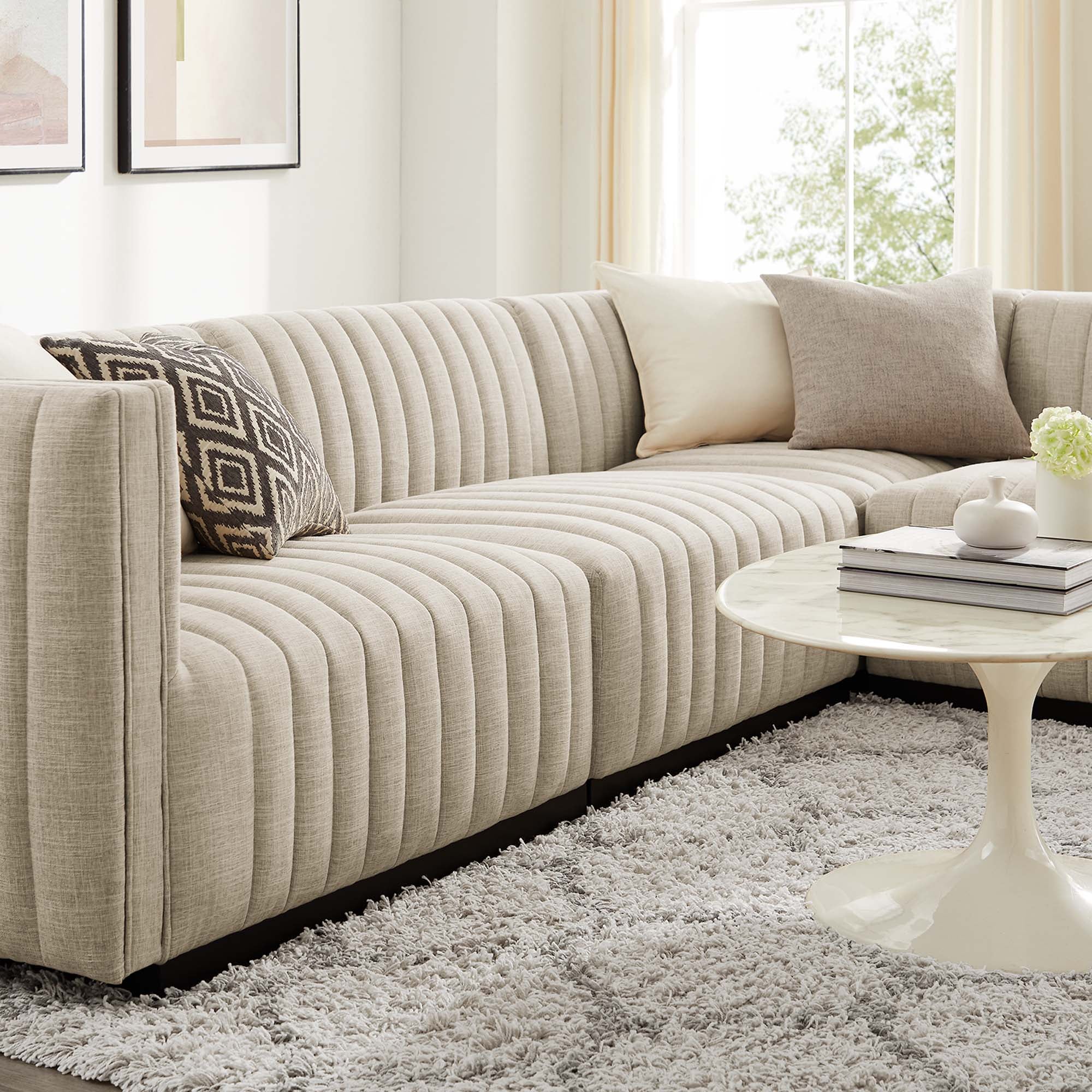 Conjure 4-Piece Channel Tufted Upholstered Fabric L-Shaped Sectional by Modway