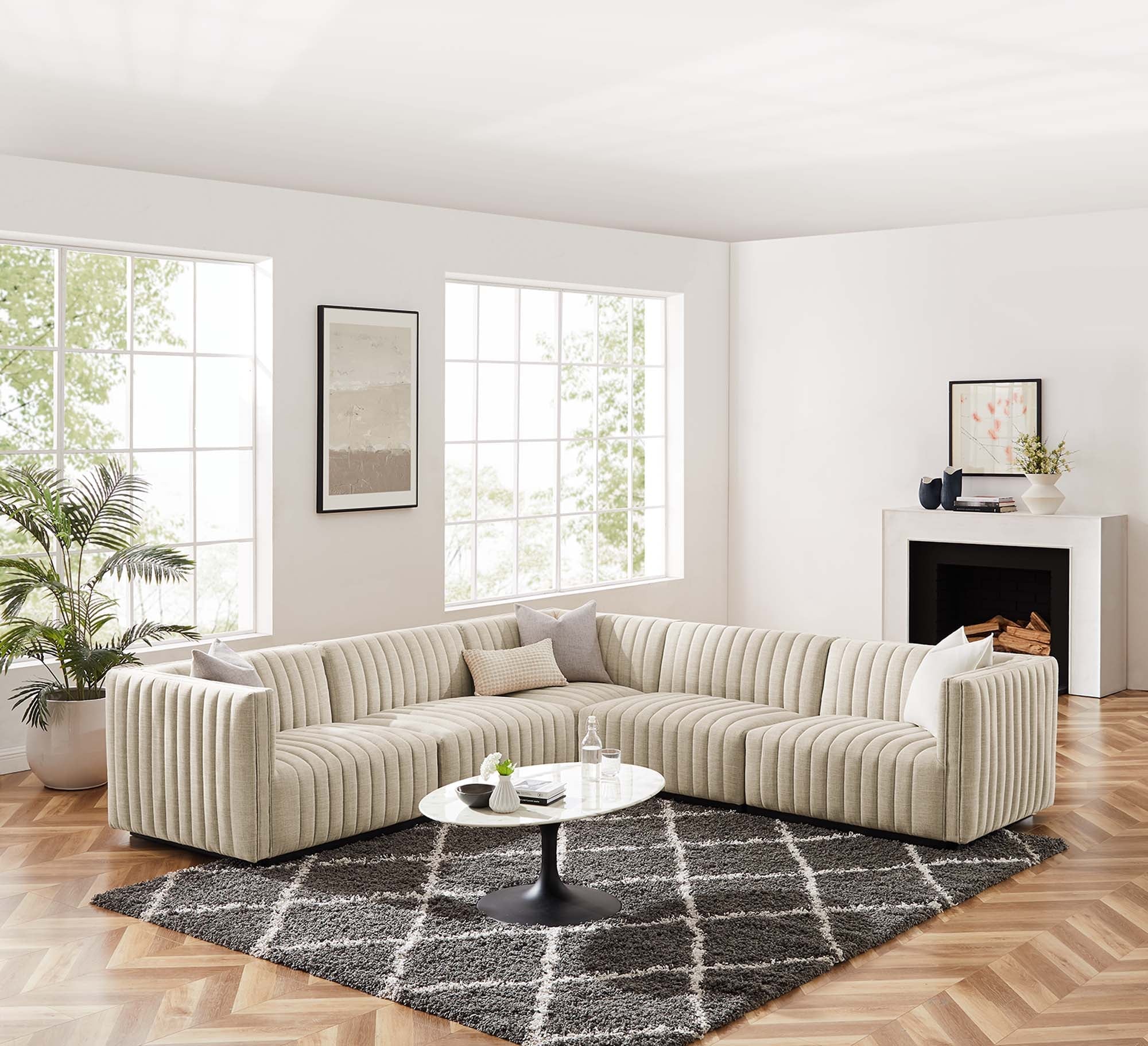 Conjure 5-Piece Channel Tufted Upholstered Fabric L-Shaped Sectional by Modway