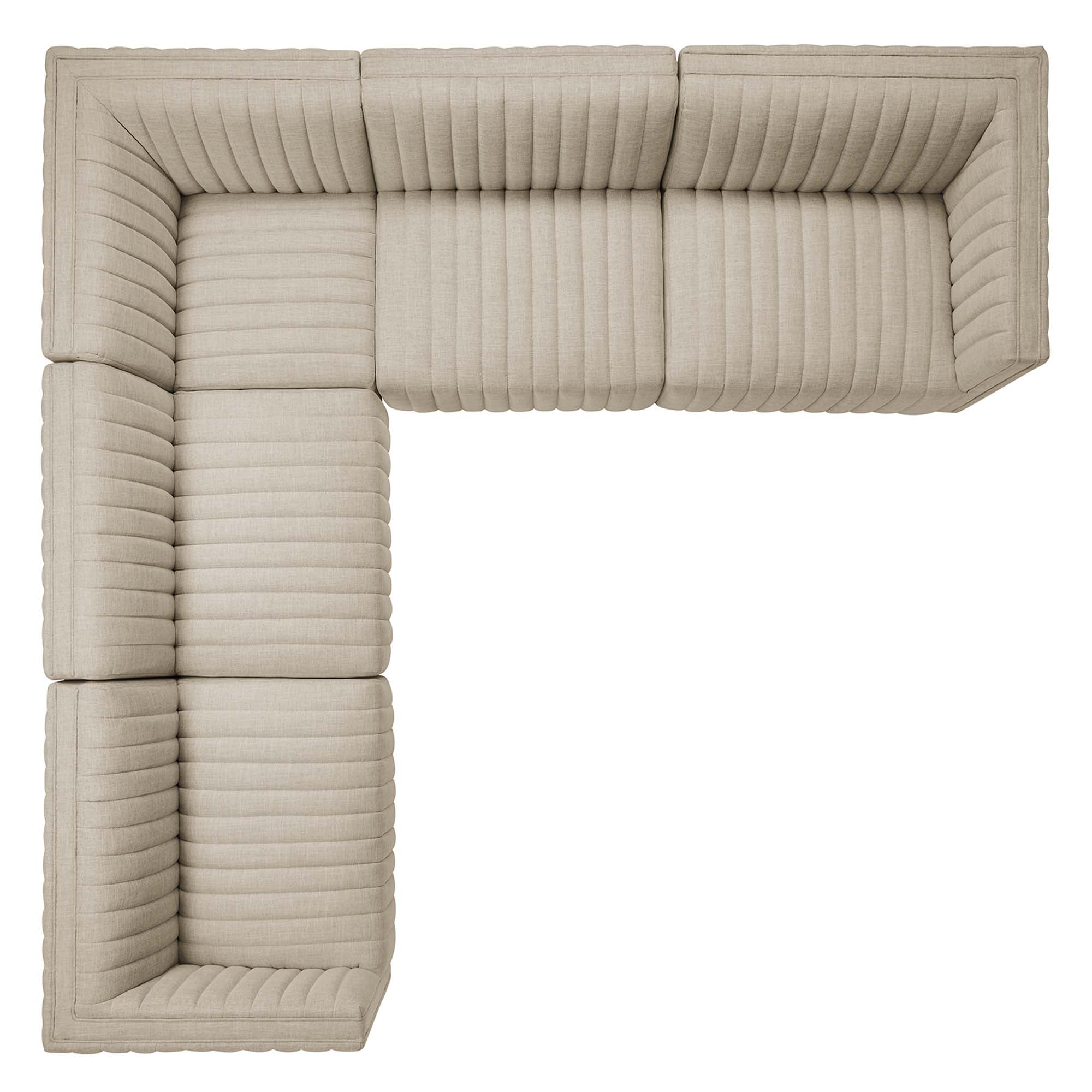 Conjure 5-Piece Channel Tufted Upholstered Fabric L-Shaped Sectional by Modway