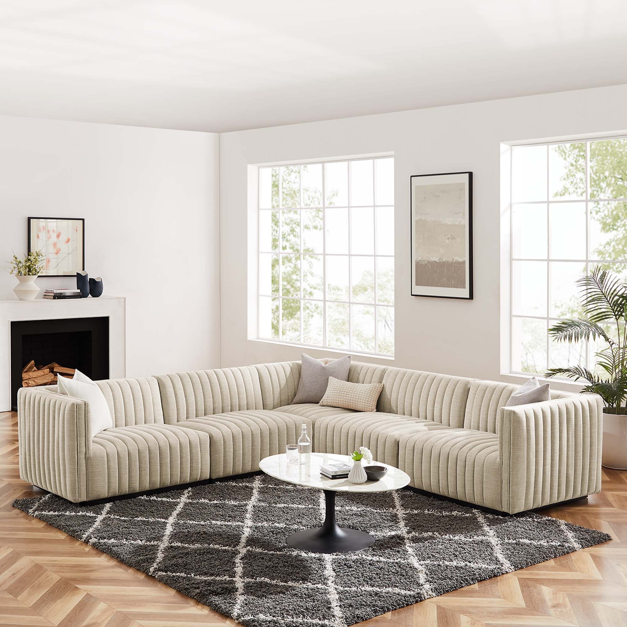 Conjure 5-Piece Channel Tufted Upholstered Fabric L-Shaped Sectional by Modway