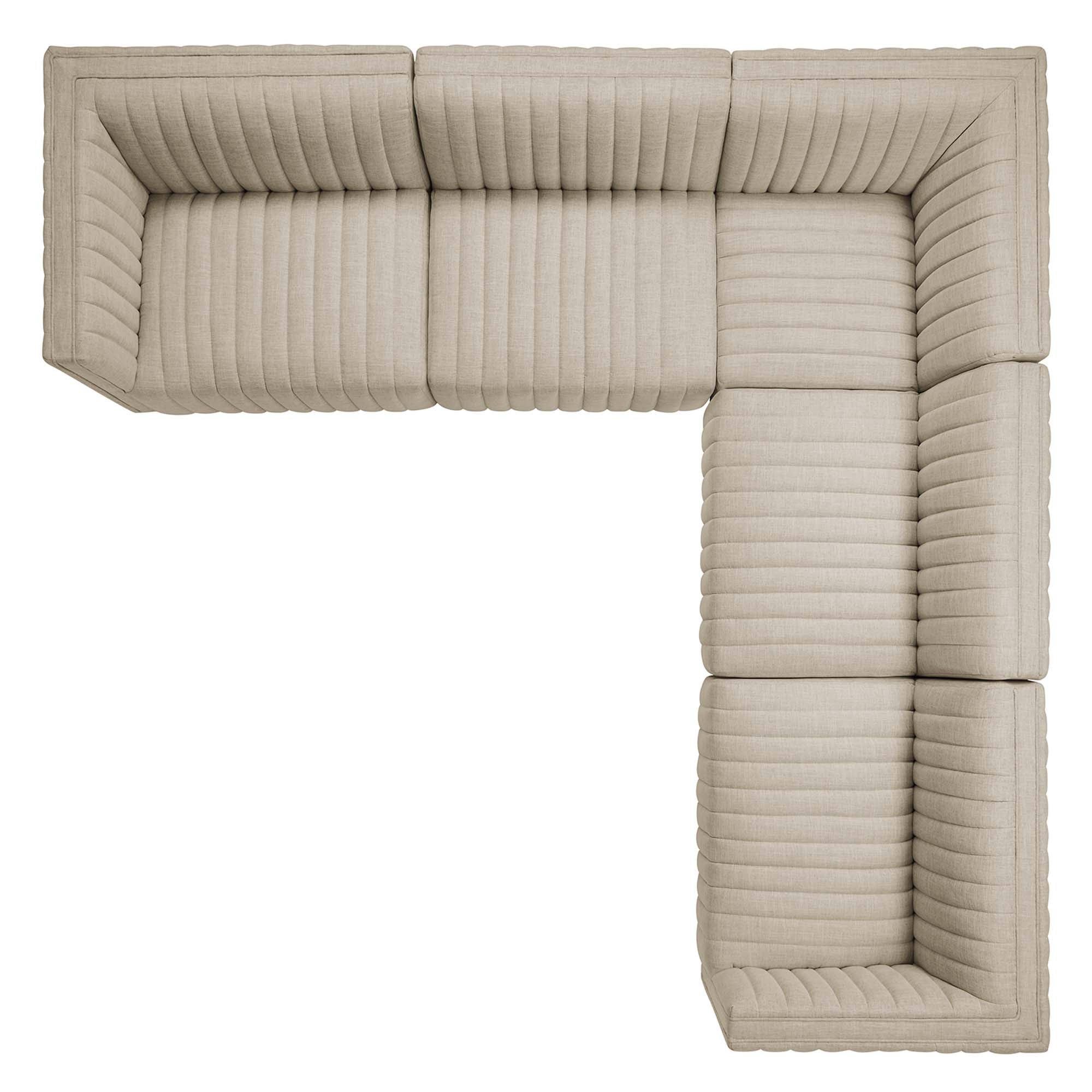 Conjure 5-Piece Channel Tufted Upholstered Fabric L-Shaped Sectional by Modway