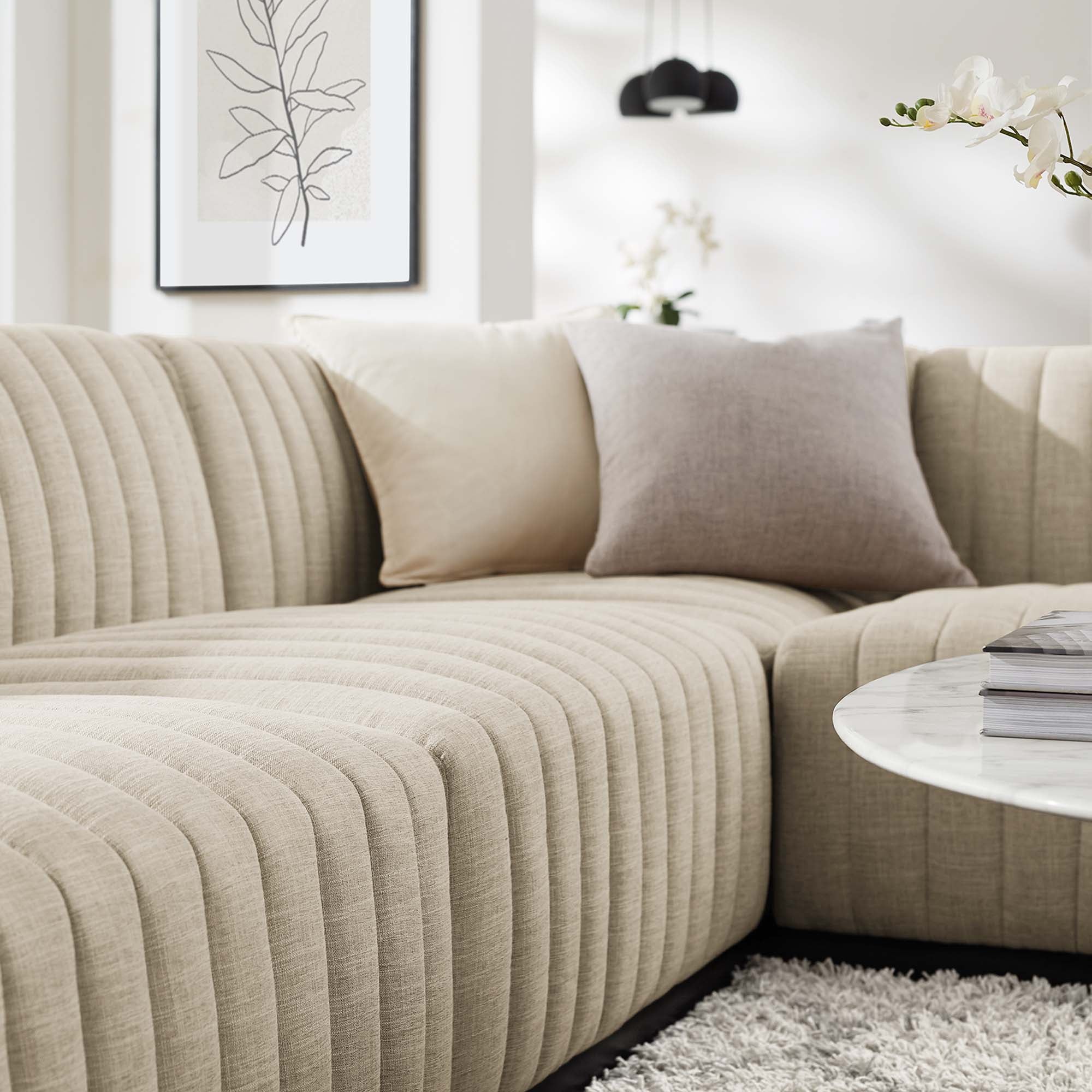Conjure 6-Piece Channel Tufted Upholstered Fabric U-Shaped Sectional by Modway