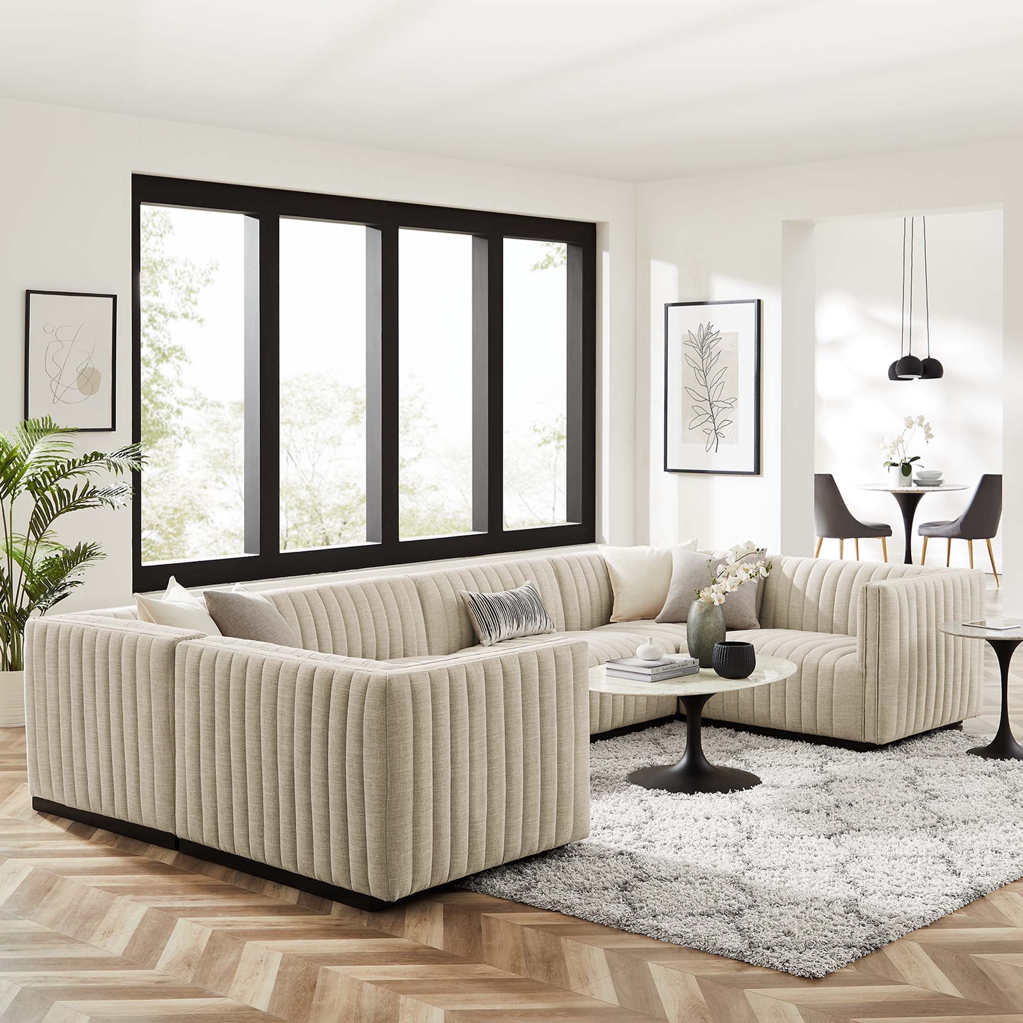 Conjure 6-Piece Channel Tufted Upholstered Fabric U-Shaped Sectional by Modway