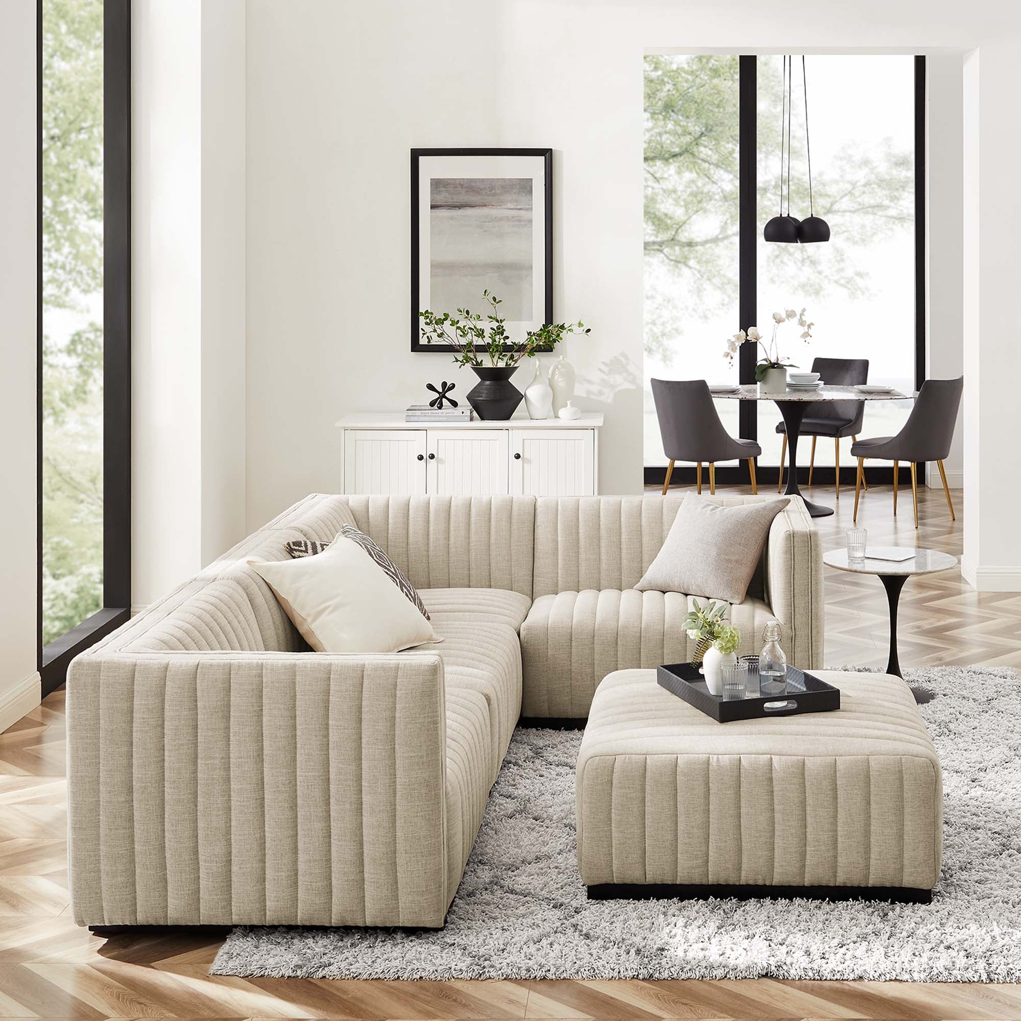 Conjure 5-Piece Channel Tufted Upholstered Fabric Sectional by Modway