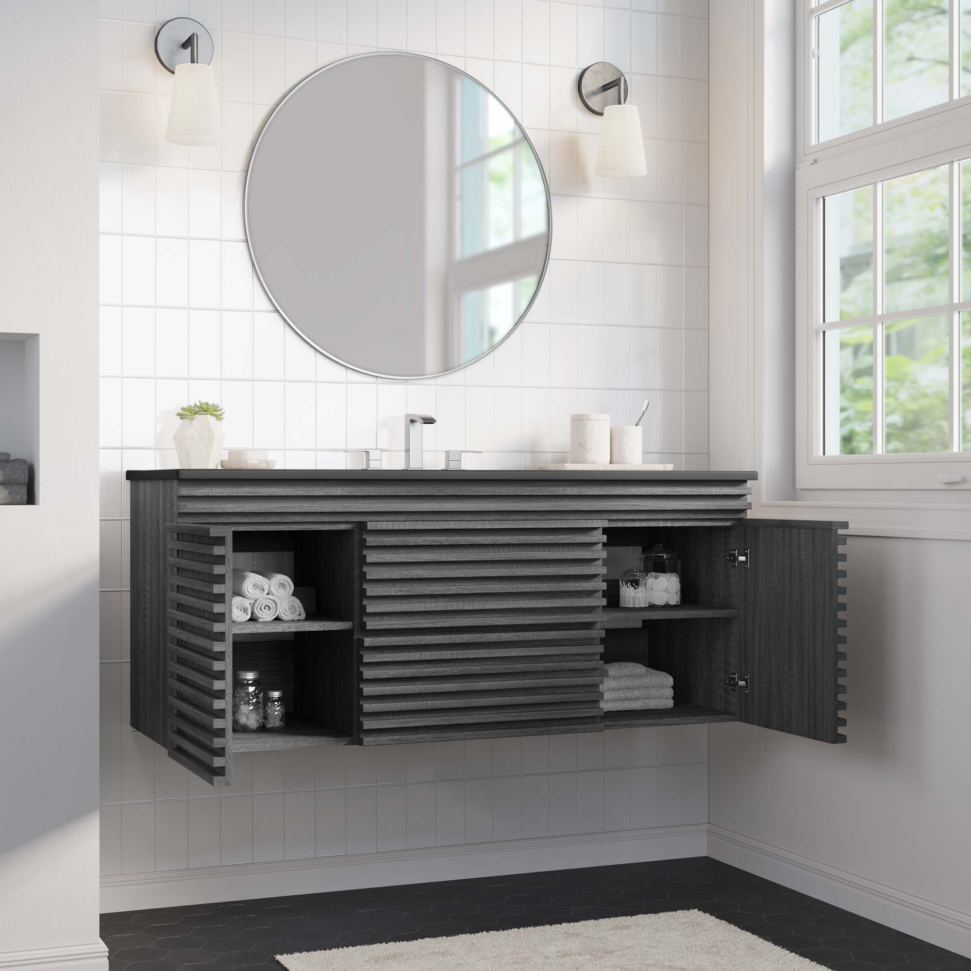 Render 48" Wall-Mount Bathroom Vanity Basin Included by Modway