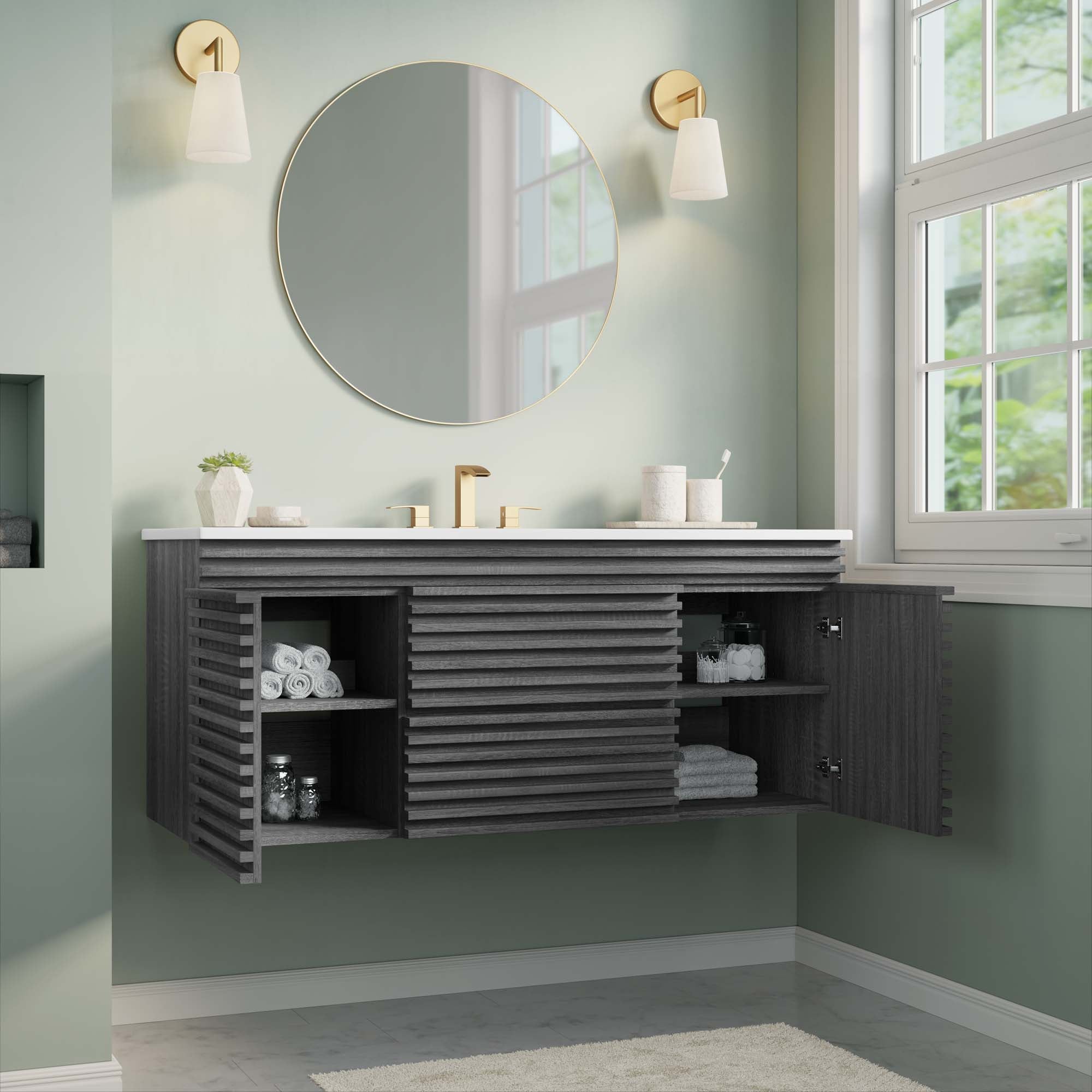 Render 48" Wall-Mount Bathroom Vanity Basin Included by Modway