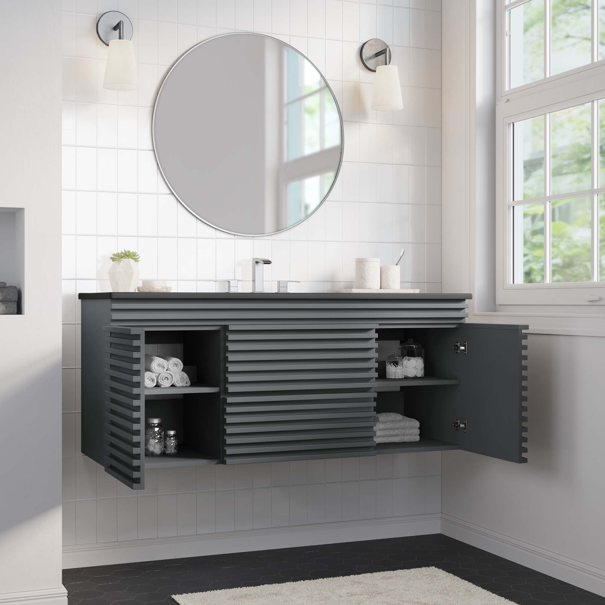 Render 48" Wall-Mount Bathroom Vanity Basin Included by Modway