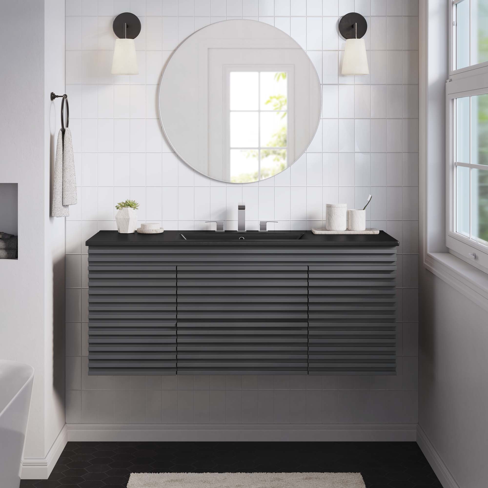 Render 48" Wall-Mount Bathroom Vanity Basin Included by Modway