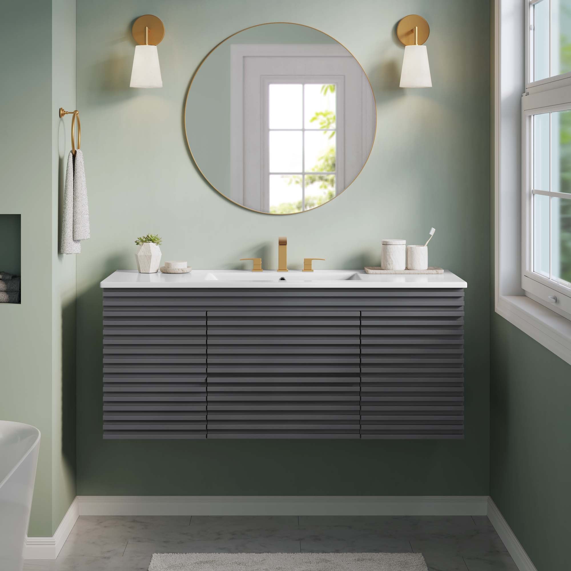 Render 48" Wall-Mount Bathroom Vanity Basin Included by Modway