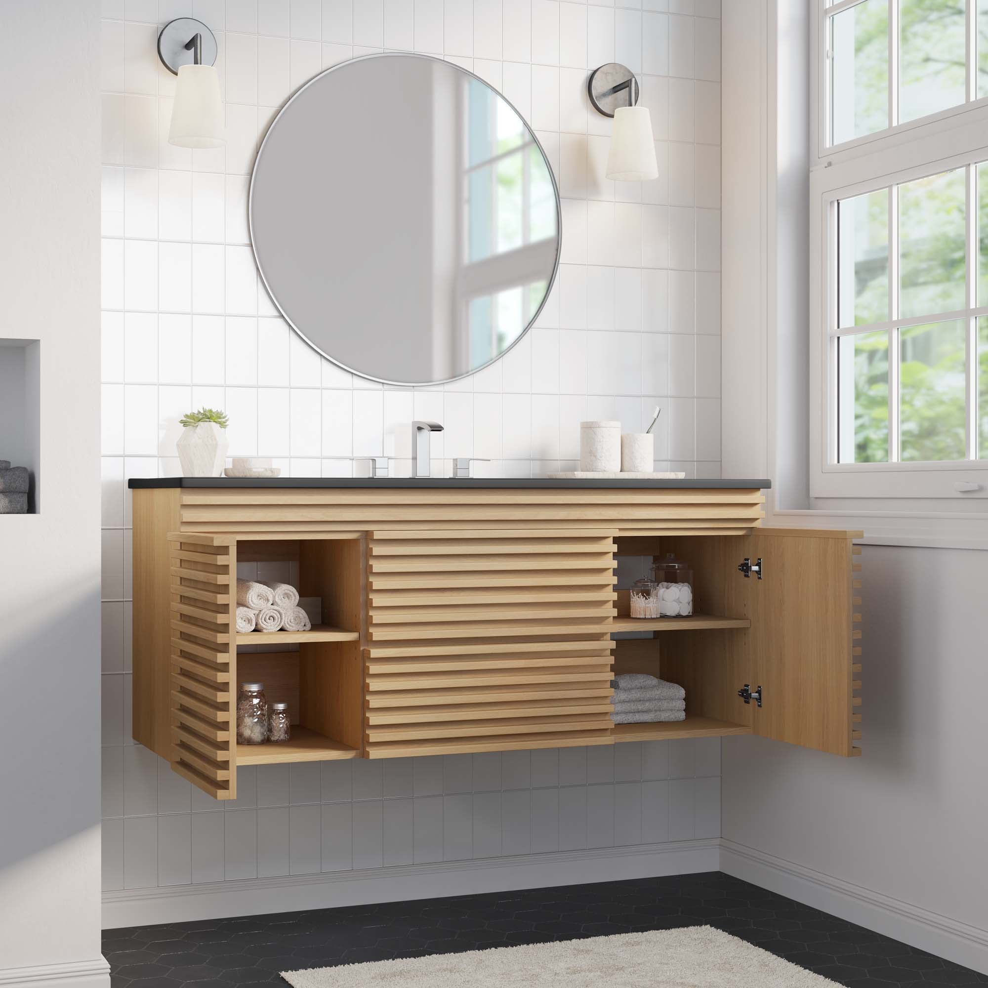 Render 48" Wall-Mount Bathroom Vanity Basin Included by Modway