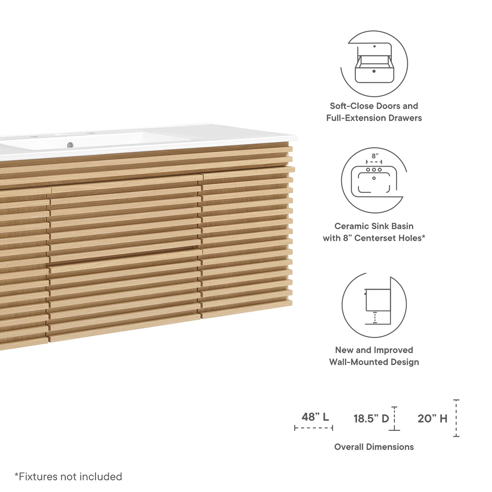 Render 48" Wall-Mount Bathroom Vanity Basin Included by Modway