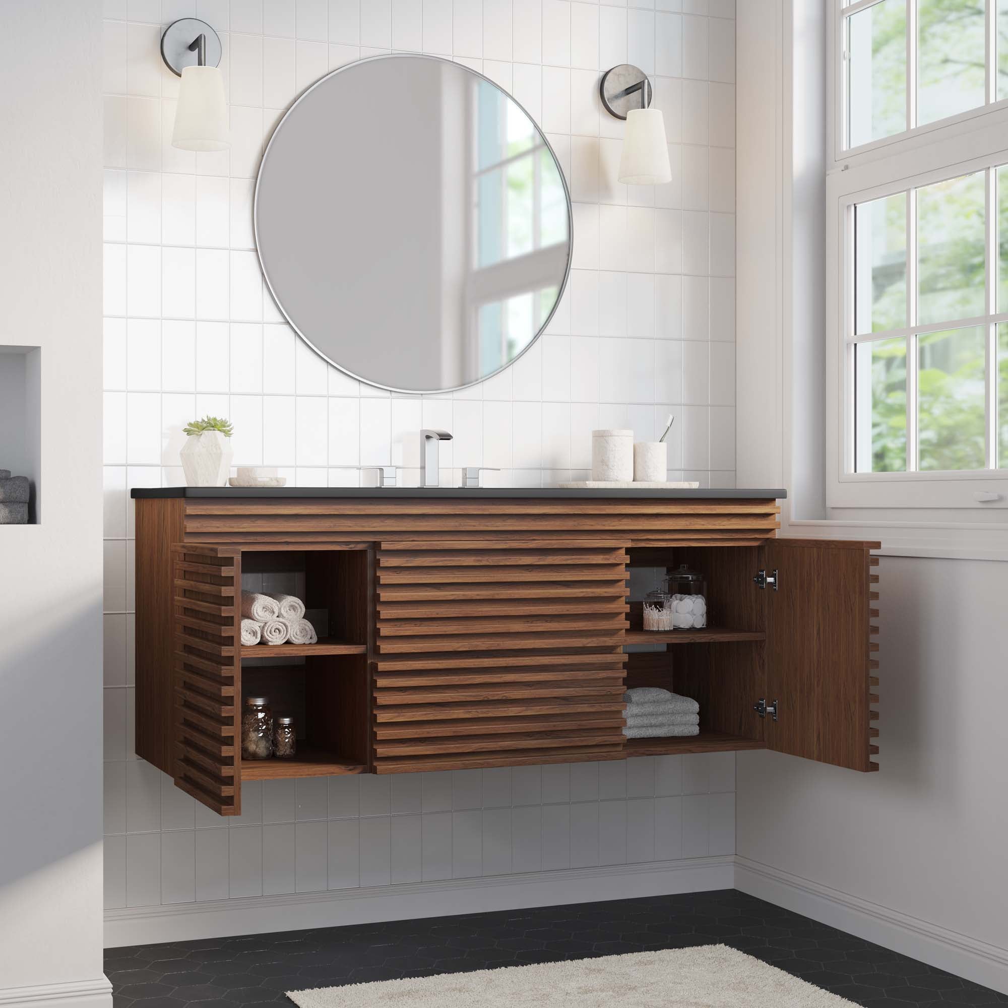 Render 48" Wall-Mount Bathroom Vanity Basin Included by Modway
