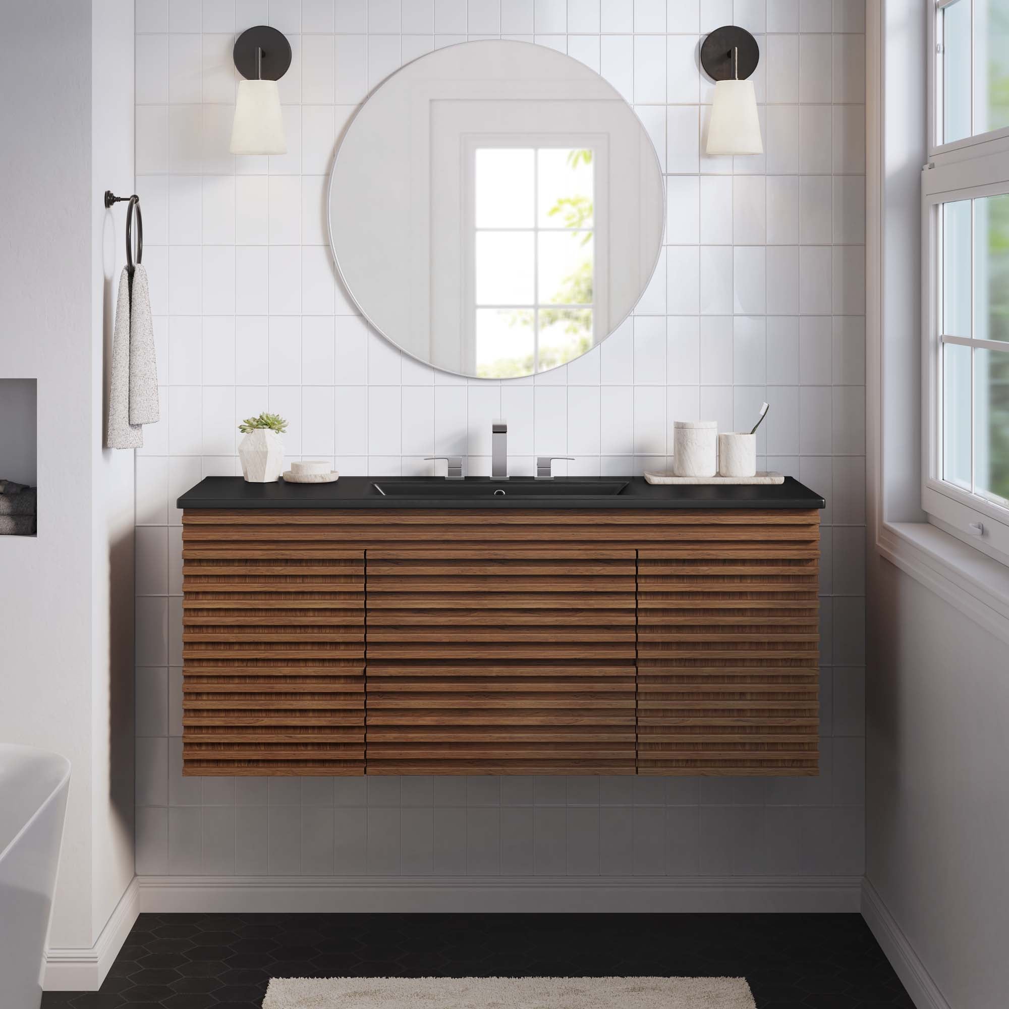 Render 48" Wall-Mount Bathroom Vanity Basin Included by Modway