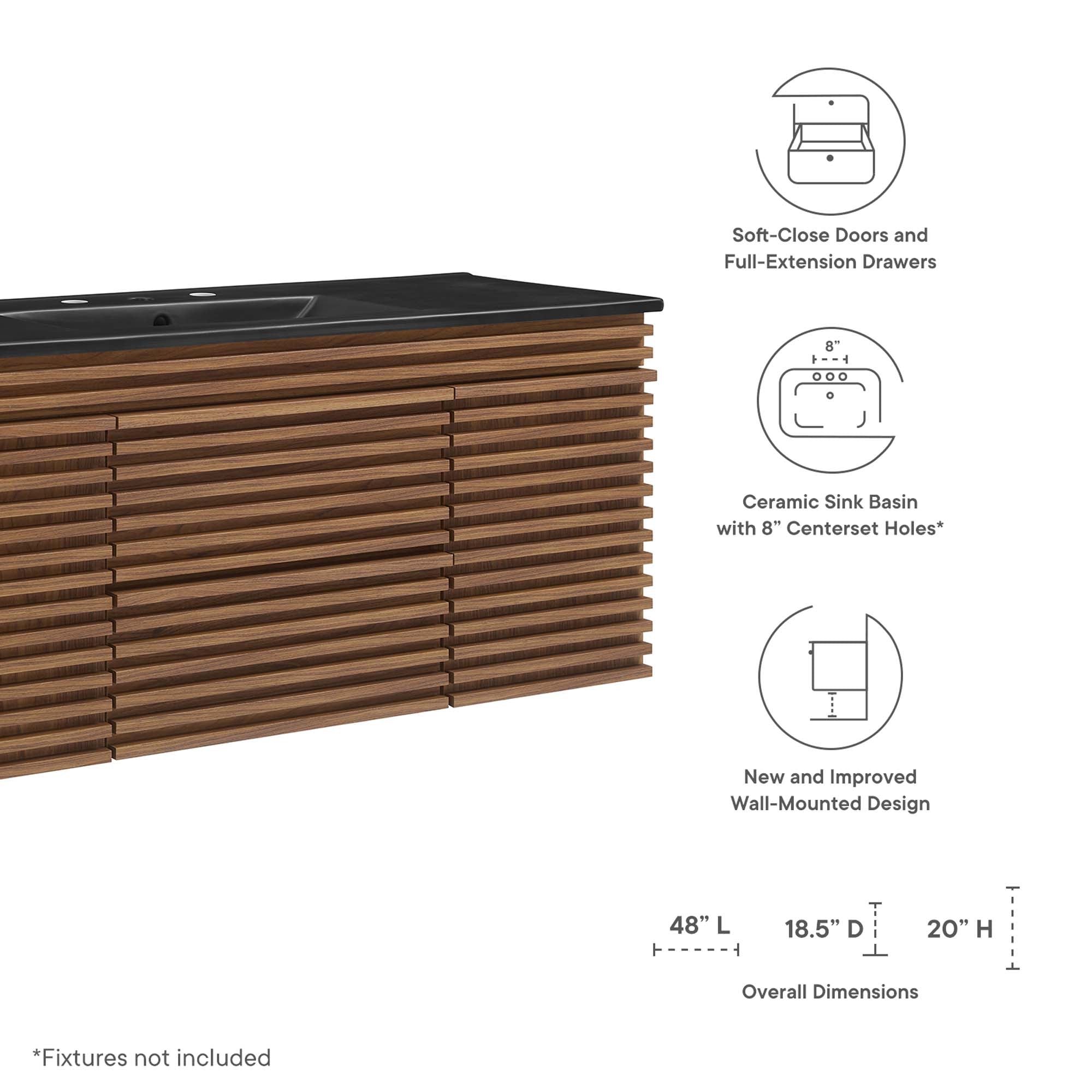 Render 48" Wall-Mount Bathroom Vanity Basin Included by Modway