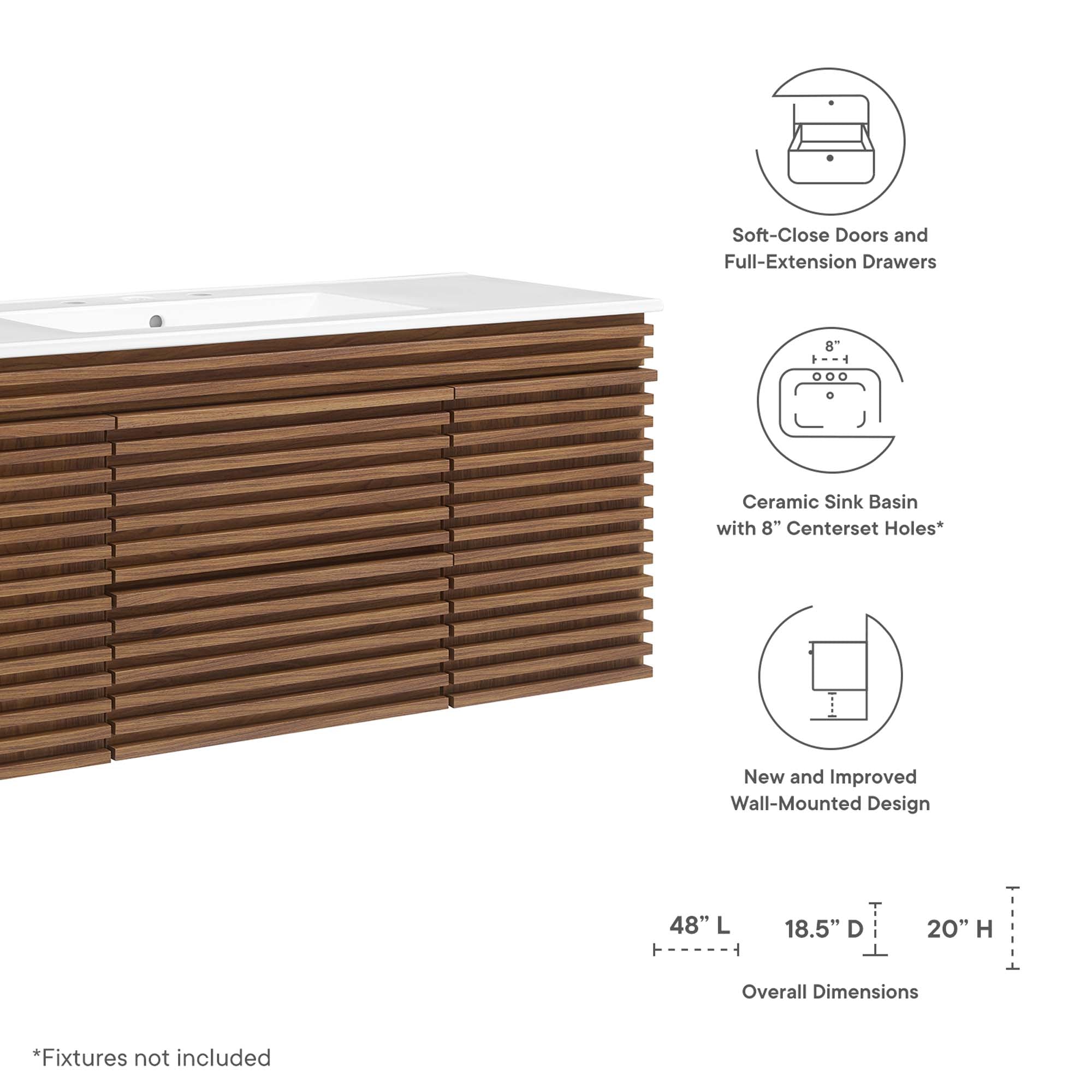 Render 48" Wall-Mount Bathroom Vanity Basin Included by Modway