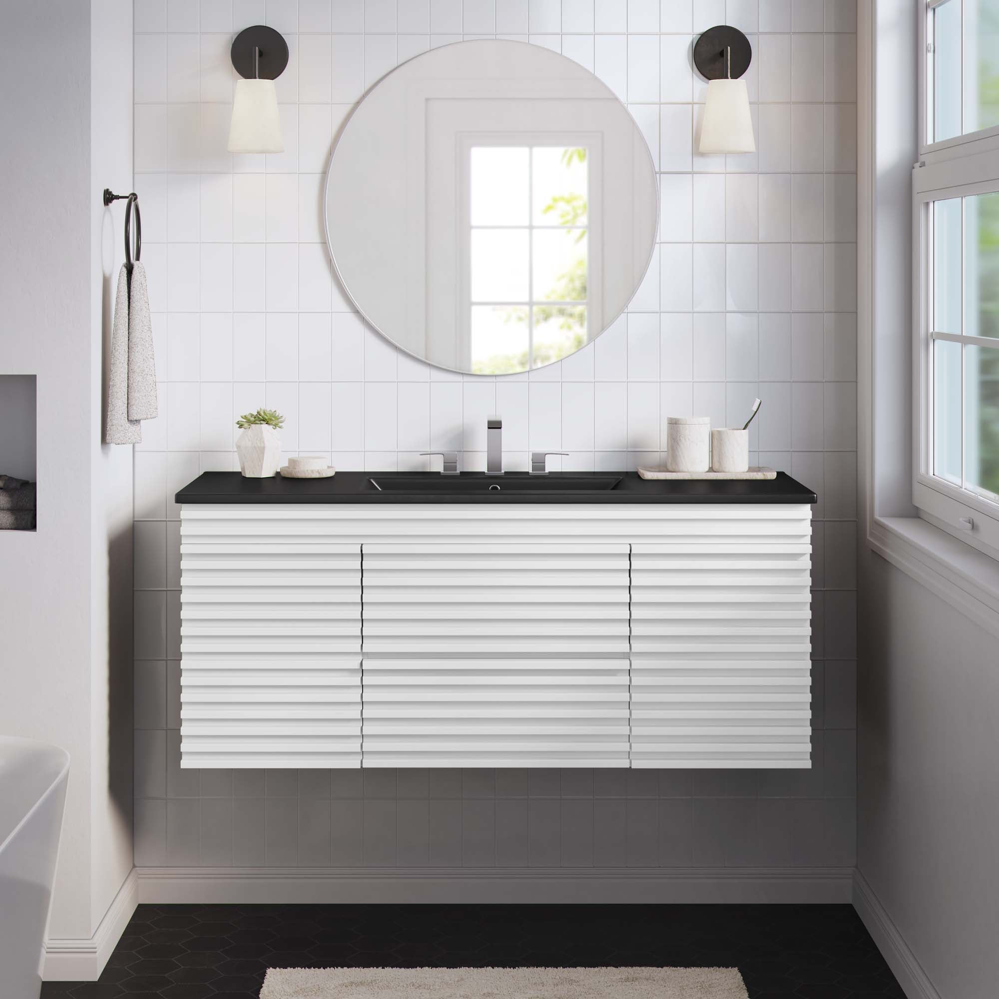 Render 48" Wall-Mount Bathroom Vanity Basin Included by Modway