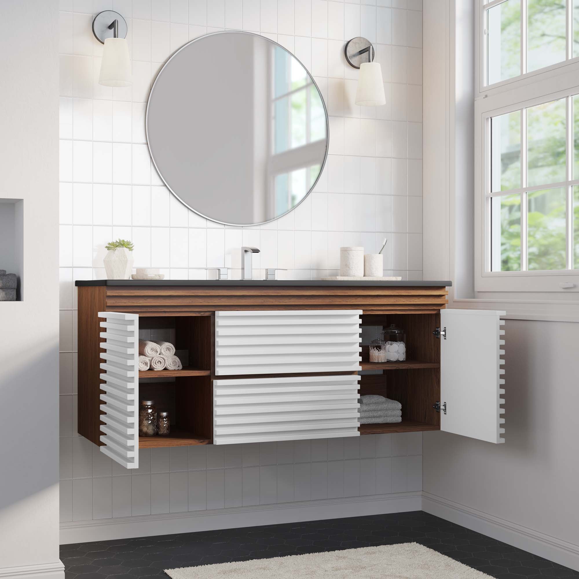 Render 48" Wall-Mount Bathroom Vanity Basin Included by Modway