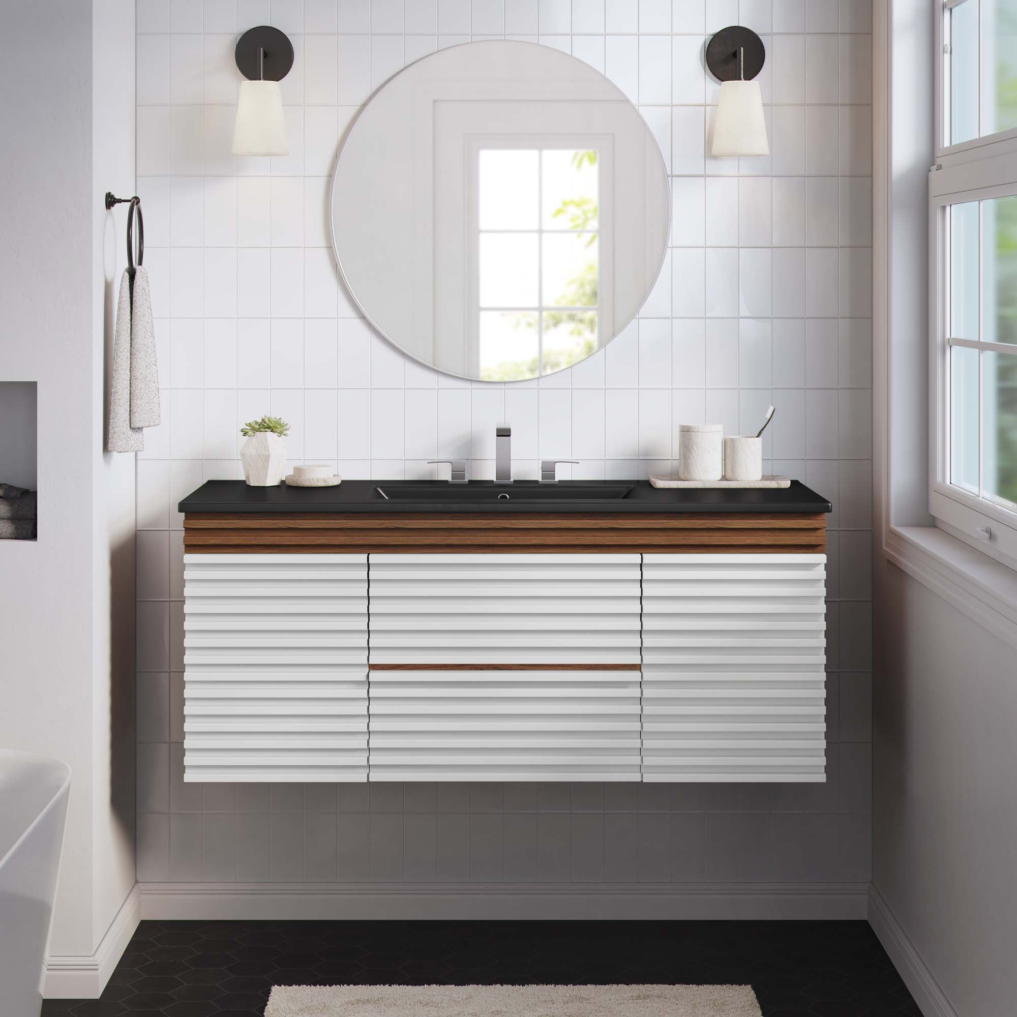 Render 48" Wall-Mount Bathroom Vanity Basin Included by Modway
