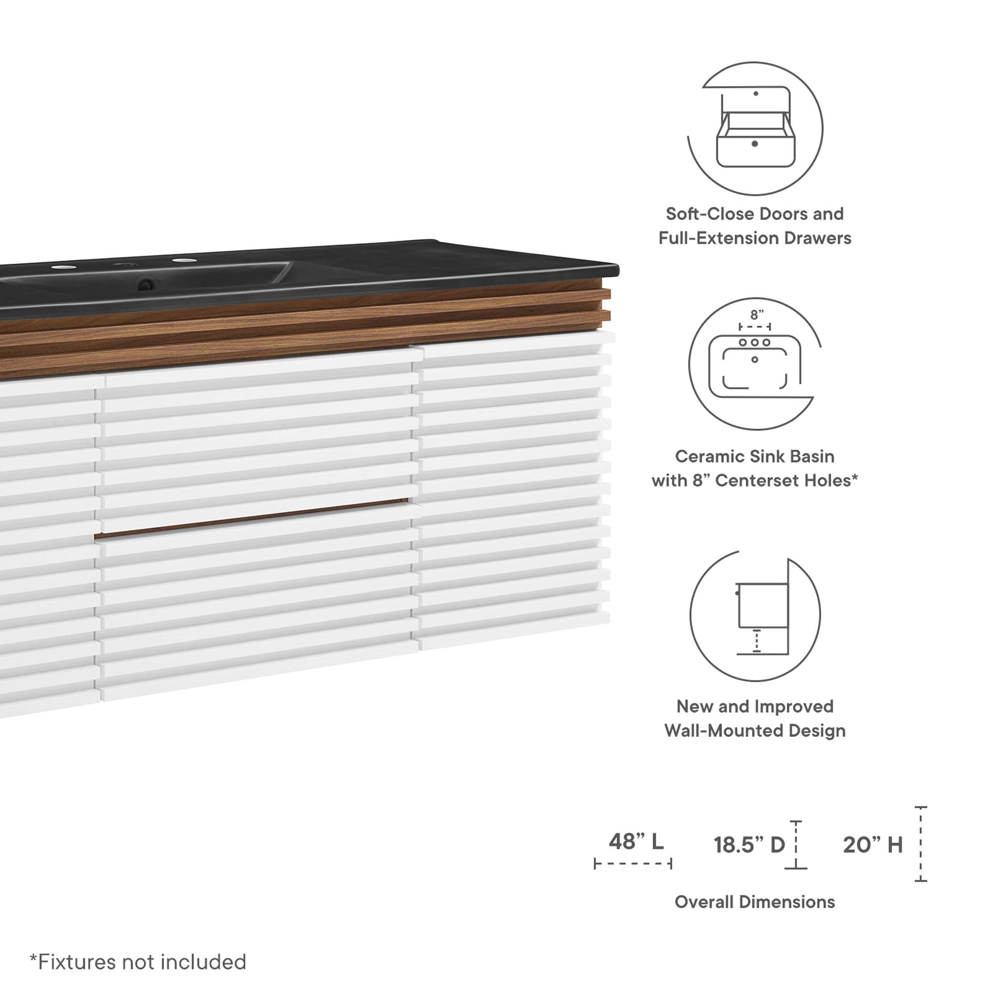 Render 48" Wall-Mount Bathroom Vanity Basin Included by Modway