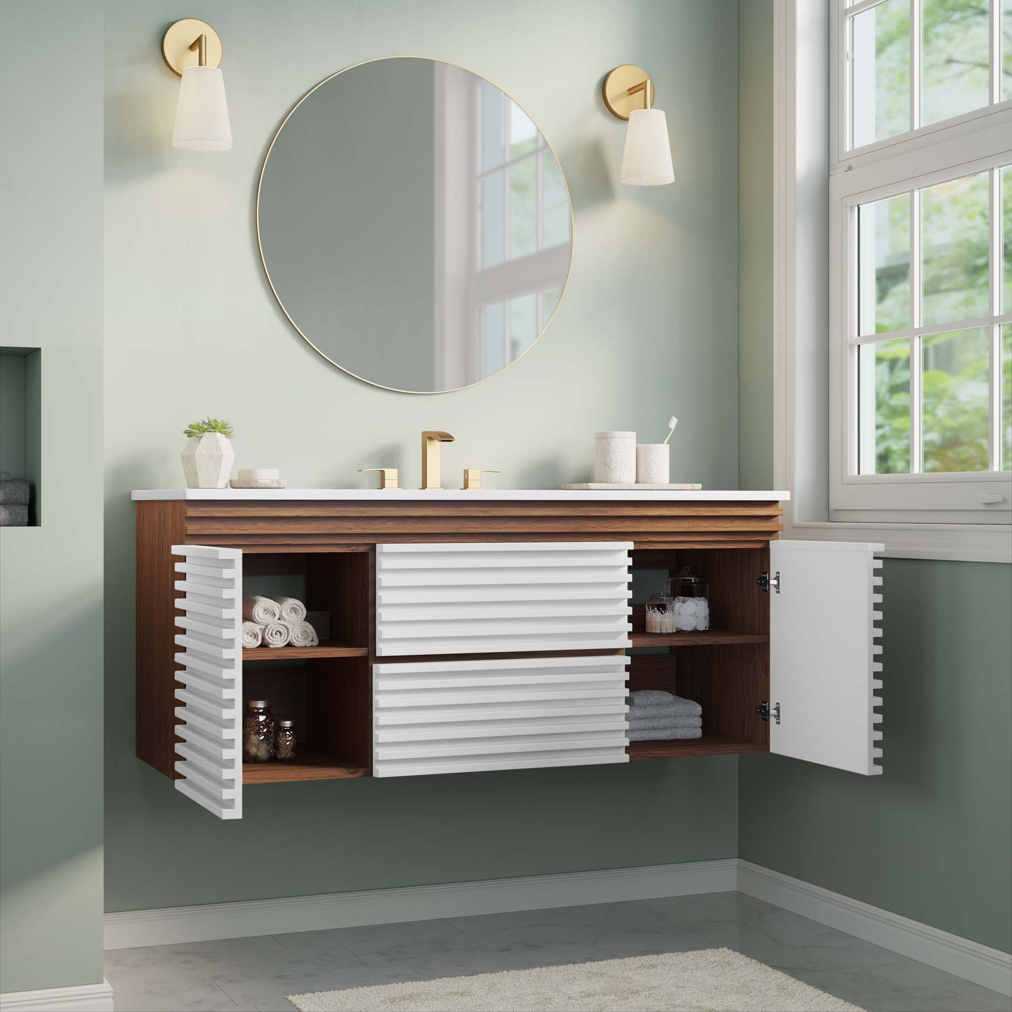 Render 48" Wall-Mount Bathroom Vanity Basin Included by Modway