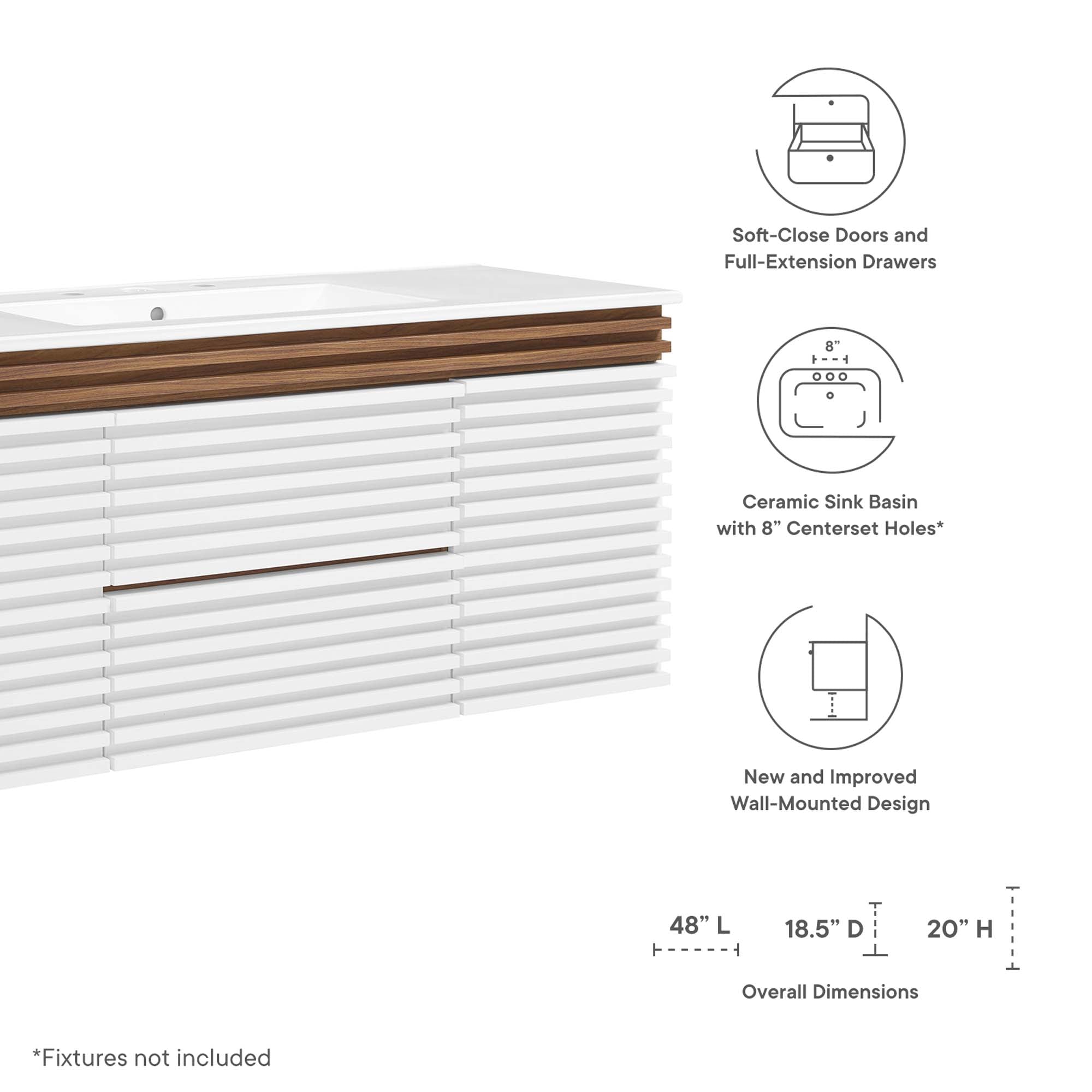 Render 48" Wall-Mount Bathroom Vanity Basin Included by Modway